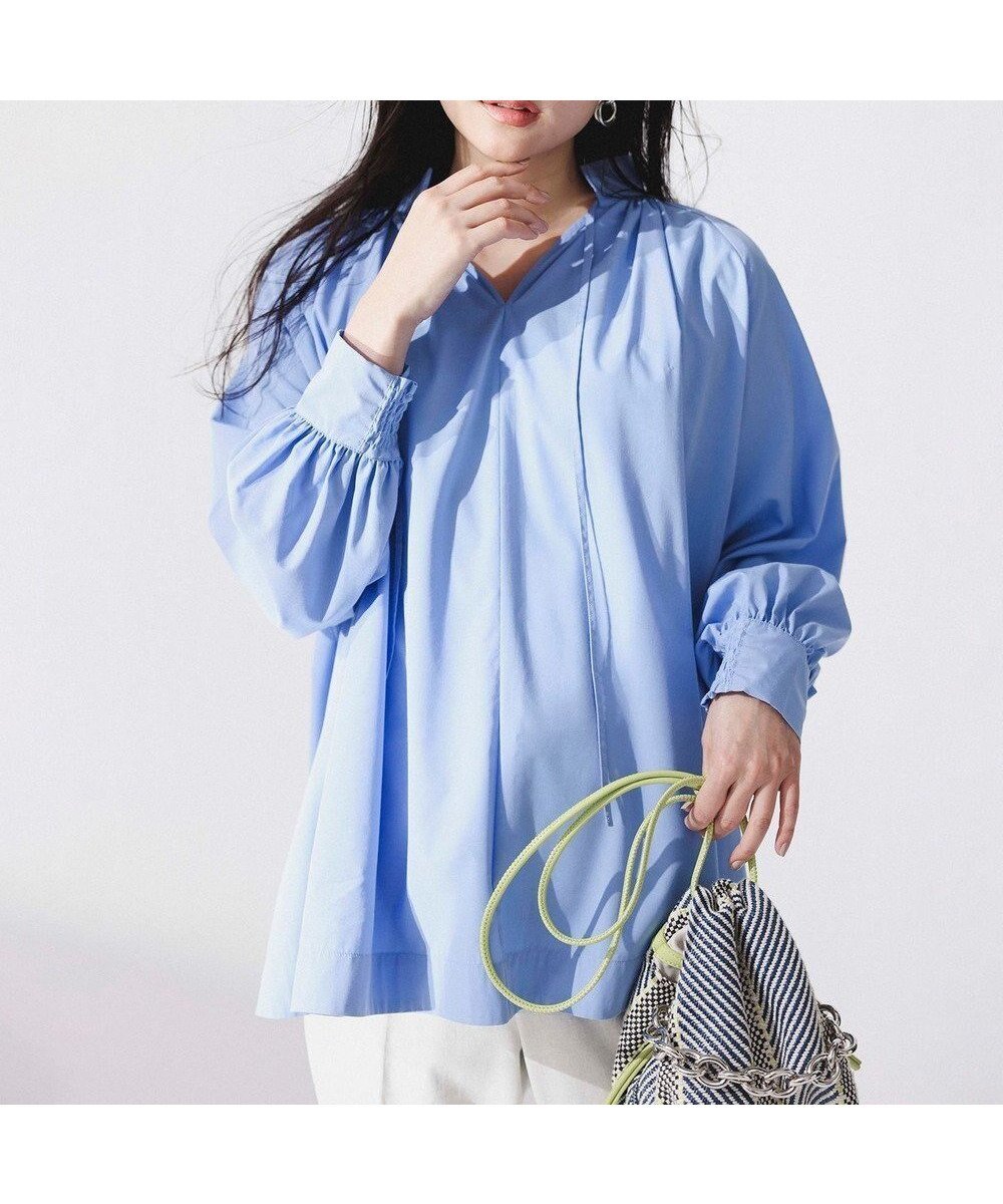 【アンフィーロ 自由区/UNFILO】のイージーケア ギャザーブラウス インテリア・キッズ・メンズ・レディースファッション・服の通販 founy(ファニー) 　ファッション　Fashion　レディースファッション　Fashion for Women　トップス・カットソー　Cut & Sew Tops　シャツ・ブラウス・オフィスカジュアル　Elegant Blouses & Button-Ups　カフス　Cuff Design　ギャザー　Gathered, Ruffled　クラシカル　Classical, Vintage-Inspired　吸水　Absorbent, Quick-Dry　シャーリング　Shirring, Ruched　スキッパー　Skipper, Open Collar　ハイネック　High Neck, Mock Neck　A/W・秋冬　Autumn/Winter　サックスブルー|ID: prp329100004843384 ipo3291000000035959731