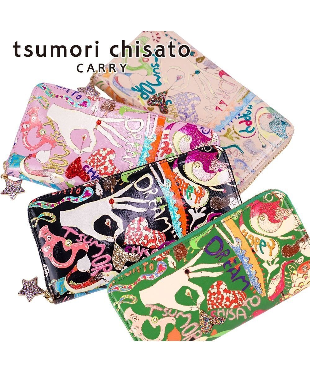 【ツモリチサト キャリー/tsumori chisato CARRY】のハッピースタッフ ラウンドファスナー長財布 インテリア・キッズ・メンズ・レディースファッション・服の通販 founy(ファニー) 　ファッション　Fashion　レディースファッション　Fashion for Women　ミニ財布・二つ折り財布　Wallets & Card Cases　プリント　Print, Printed Pattern　ラウンド　Round, Round Neck　財布　Wallet, Purse　グリーン|ID: prp329100004843454 ipo3291000000035299013