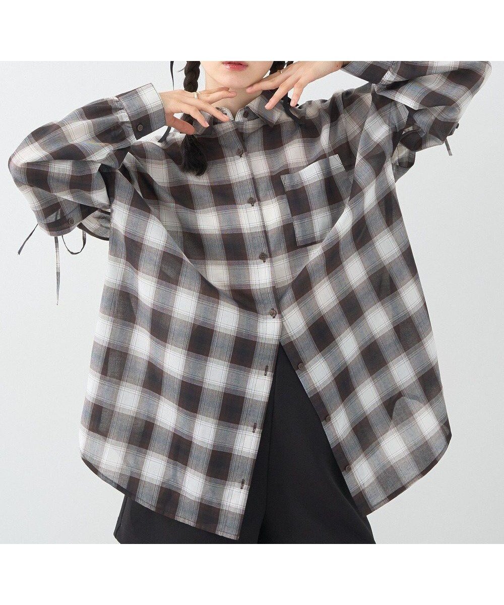【アースミュージックアンドエコロジー/earth music&ecology】の【2WAY】2wayショルダードロストリボンチェックシャツ インテリア・キッズ・メンズ・レディースファッション・服の通販 founy(ファニー) 　ファッション　Fashion　レディースファッション　Fashion for Women　トップス・カットソー　Cut & Sew Tops　シャツ・ブラウス・オフィスカジュアル　Elegant Blouses & Button-Ups　おすすめ　Recommended / Our Picks　ギャザー　Gathered, Ruffled　シアー　Sheer, See-Through　スリーブ　Sleeve, Long Sleeve / Short Sleeve　チェック　Check, Plaid, Tartan　フォルム　Silhouette, Form　フレンチ　French, French Style　ポケット　Pocket, Pocket Detail　ロング　Long, Long-Length　半袖　Short Sleeve, Half Sleeve　A/W・秋冬　Autumn/Winter　Brown|ID: prp329100004843686 ipo3291000000036178266