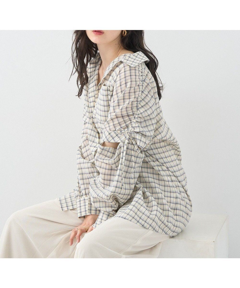 【アースミュージックアンドエコロジー/earth music&ecology】の【2WAY】2wayショルダードロストリボンチェックシャツ インテリア・キッズ・メンズ・レディースファッション・服の通販 founy(ファニー) 　ファッション　Fashion　レディースファッション　Fashion for Women　トップス・カットソー　Cut & Sew Tops　シャツ・ブラウス・オフィスカジュアル　Elegant Blouses & Button-Ups　おすすめ　Recommended / Our Picks　ギャザー　Gathered, Ruffled　シアー　Sheer, See-Through　スリーブ　Sleeve, Long Sleeve / Short Sleeve　チェック　Check, Plaid, Tartan　フォルム　Silhouette, Form　フレンチ　French, French Style　ポケット　Pocket, Pocket Detail　ロング　Long, Long-Length　半袖　Short Sleeve, Half Sleeve　A/W・秋冬　Autumn/Winter　Cream|ID: prp329100004843686 ipo3291000000036178270