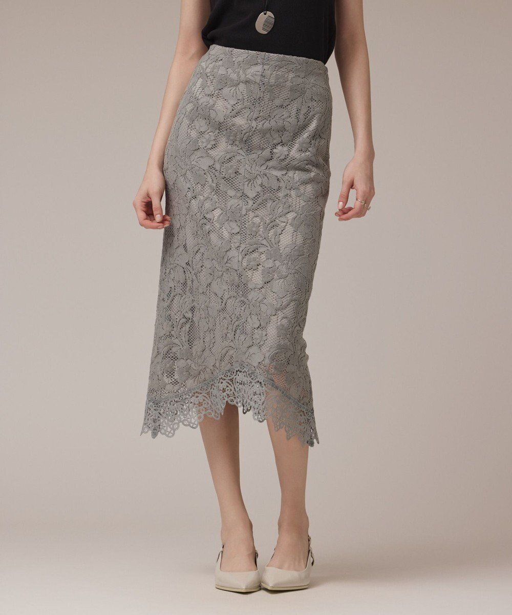 【グレース コンチネンタル/GRACE CONTINENTAL】のフロッキーレーススカート 人気、トレンドファッション・服の通販 founy(ファニー) 　ファッション　Fashion　レディースファッション　Fashion for Women　スカート　Skirts　イレギュラーヘム　Irregular Hem　ケミカル　Chemical, Chemical Wash　スカラップ　Scallop, Scalloped Edge　スリット　Slit, Slit Detail　セットアップ　Set-Up, Coordinated Outfit　タイトスカート　Pencil Skirt, Tight Skirt　リュクス　Luxury, Elegant, High-End, Chic　レース　Lace, Lace Fabric　A/W・秋冬　Autumn/Winter　 other-1|ID: prp329100004843755 ipo3291000000035790273