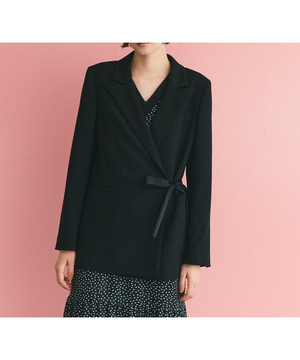 【グレース コンチネンタル/GRACE CONTINENTAL】のサテンボウ付テーラードジャケット インテリア・キッズ・メンズ・レディースファッション・服の通販 founy(ファニー) 　ファッション　Fashion　レディースファッション　Fashion for Women　アウター　Coat / Outerwear Collection　レディースジャケット・軽アウター　Jackets　テーラードジャケット / 通勤・きれいめスタイル　Tailored Jackets & Blazers　エレガント 上品　Elegant　秋　Autumn　サテン　Satin, Glossy Fabric　シンプル　Simple, Minimal　ジャケット　Jacket, Outerwear　セットアップ　Set-Up, Coordinated Outfit　ダブル　Double, Double-Breasted　フォーマル　Formal, Dressy　ポケット　Pocket, Pocket Detail　リボン　Ribbon, Bow　A/W・秋冬　Autumn/Winter　おすすめ　Recommended / Our Picks　ブラック|ID: prp329100004843778 ipo3291000000035790378