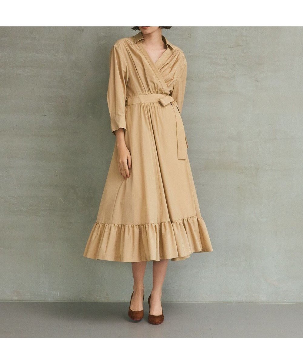 【グレース コンチネンタル/GRACE CONTINENTAL】のカシュクールシャツワンピース インテリア・キッズ・メンズ・レディースファッション・服の通販 founy(ファニー) 　ファッション　Fashion　レディースファッション　Fashion for Women　ワンピース　Dresses　シャツワンピース / 1枚で着映えコーデ　Shirt Dresses　ギャザー　Gathered, Ruffled　シルク　Silk, 100% Silk　ドレス　Dress, One-Piece　ドレープ　Drape, Draping Fabric　フォーマル　Formal, Dressy　フリル　Frill, Ruffle　A/W・秋冬　Autumn/Winter　エレガント 上品　Elegant　ベージュ|ID: prp329100004843779 ipo3291000000035790394