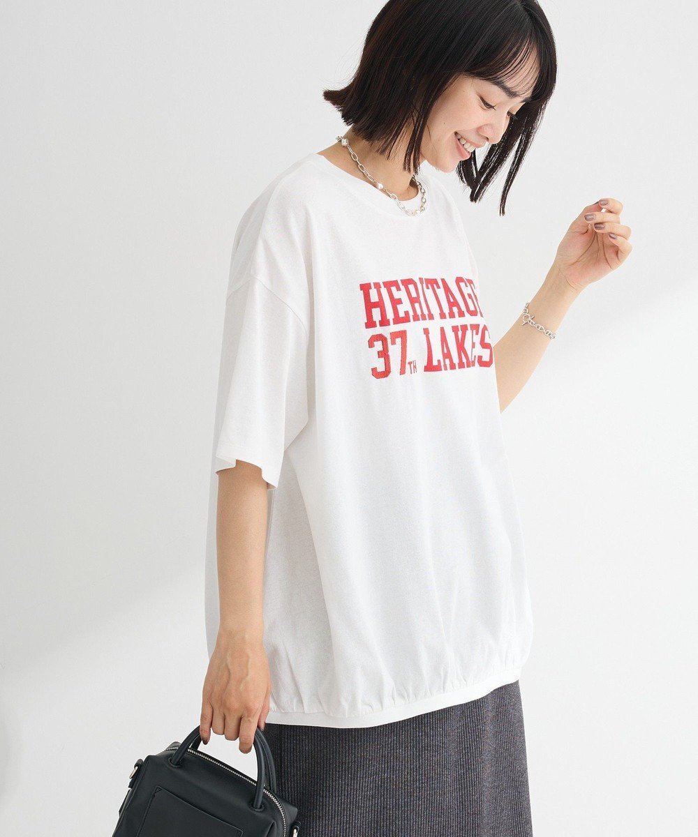 【グリーンパークス/Green Parks】のカレッジロゴ刺繍5分袖チュニック インテリア・キッズ・メンズ・レディースファッション・服の通販 founy(ファニー) 　ファッション　Fashion　レディースファッション　Fashion for Women　ワンピース　Dresses　チュニック　Tunic Tops & Dresses　ギャザー　Gathered, Ruffled　チュニック　Tunic, Long Top　プリント　Print, Printed Pattern　ポケット　Pocket, Pocket Detail　A/W・秋冬　Autumn/Winter　Off White|ID: prp329100004843880 ipo3291000000035669011