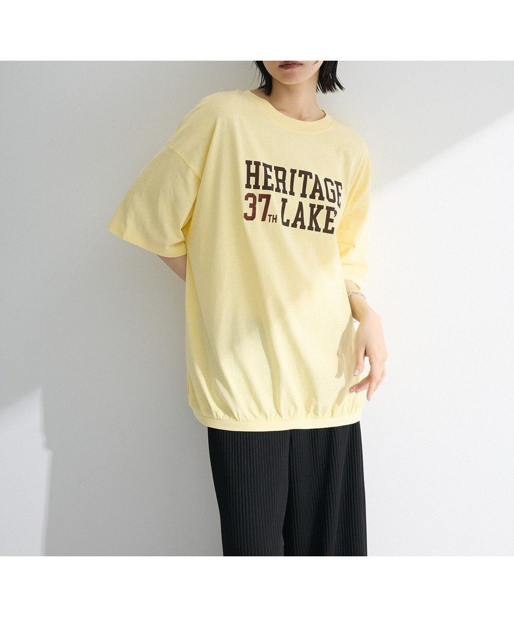 【グリーンパークス/Green Parks】のカレッジロゴ刺繍5分袖チュニック インテリア・キッズ・メンズ・レディースファッション・服の通販 founy(ファニー) 　ファッション　Fashion　レディースファッション　Fashion for Women　ワンピース　Dresses　チュニック　Tunic Tops & Dresses　ギャザー　Gathered, Ruffled　チュニック　Tunic, Long Top　プリント　Print, Printed Pattern　ポケット　Pocket, Pocket Detail　A/W・秋冬　Autumn/Winter　Yellow|ID: prp329100004843880 ipo3291000000035669019