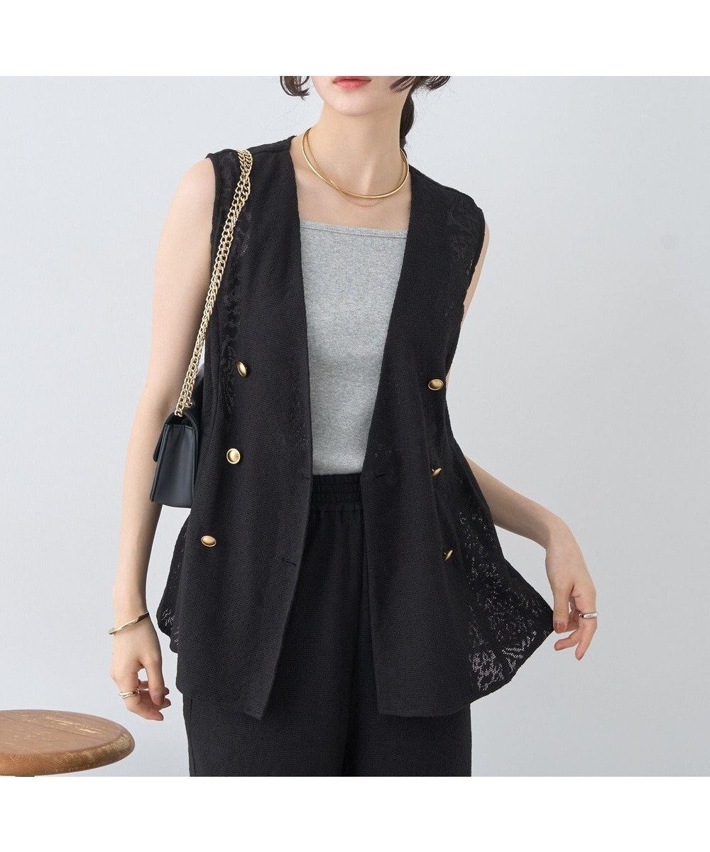 【アースミュージックアンドエコロジー/earth music&ecology】のレースジレ インテリア・キッズ・メンズ・レディースファッション・服の通販 founy(ファニー) ファッション Fashion レディースファッション Fashion for Women アウター Coat / Outerwear Collection トップス・カットソー Cut & Sew Tops ベスト&ジレ / 重ね着スタイル Vests & Gilets おすすめ Recommended / Our Picks エレガント 上品 Elegant セットアップ Set-Up, Coordinated Outfit ダブル Double, Double-Breasted ベスト Vest, Waistcoat ポケット Pocket, Pocket Detail レース Lace, Lace Fabric A/W・秋冬 Autumn/Winter Black|ID: prp329100004843949 ipo3291000000036244715