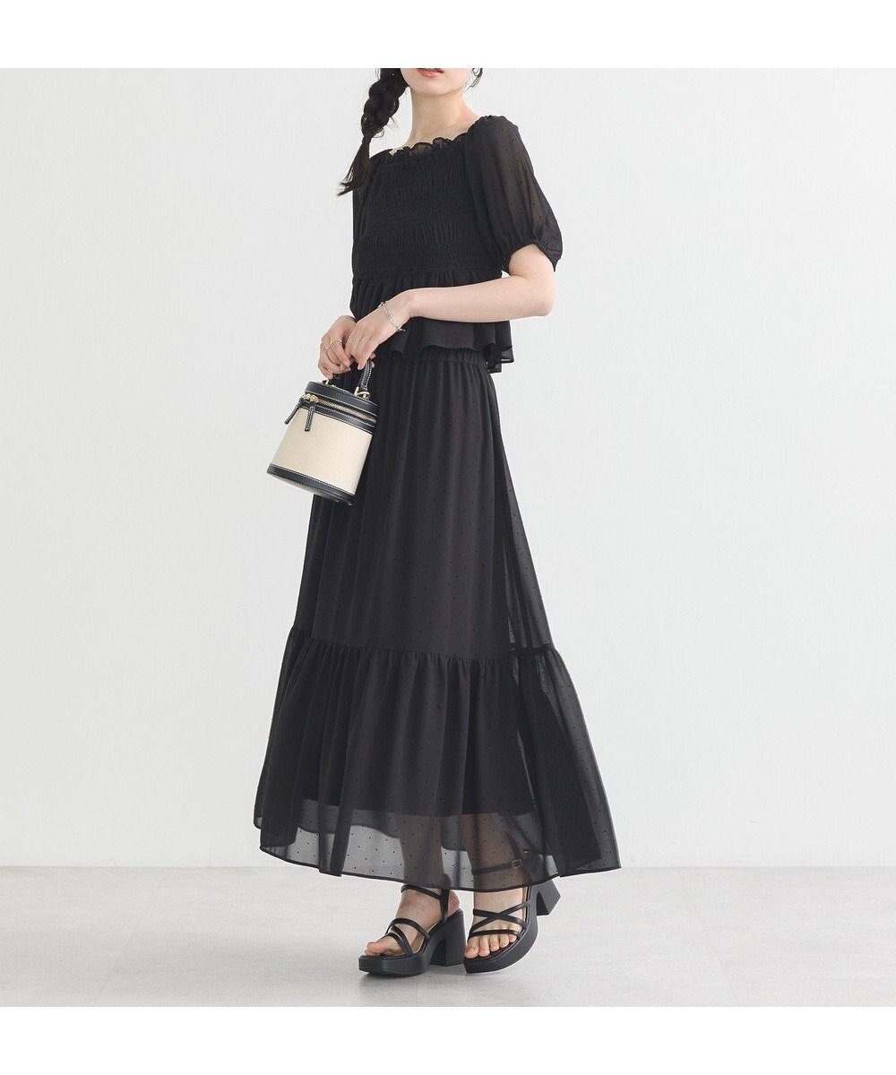 【アースミュージックアンドエコロジー/earth music&ecology】のSET2点フロッキードットブラウス+スカート インテリア・キッズ・メンズ・レディースファッション・服の通販 founy(ファニー) 　ファッション　Fashion　レディースファッション　Fashion for Women　セットアップ　Matching Sets　スカート・ミニ/ミディ/マキシ　Skirts / Mini, Midi & Maxi Skirts　シアー　Sheer, See-Through　シャーリング　Shirring, Ruched　セットアップ　Set-Up, Coordinated Outfit　フェミニン　Feminine, Girly　ポケット　Pocket, Pocket Detail　A/W・秋冬　Autumn/Winter　Black|ID: prp329100004844018 ipo3291000000035562007