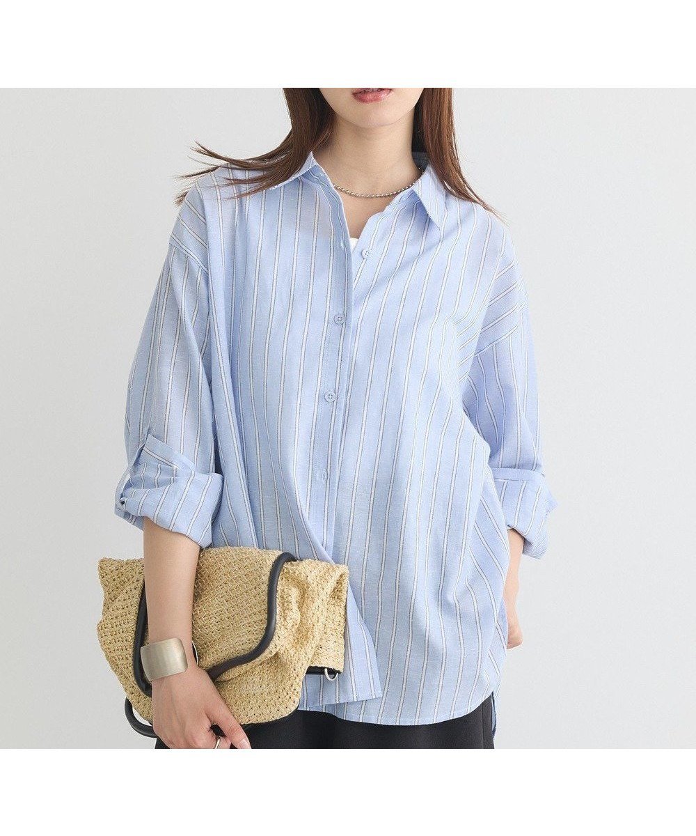 【アースミュージックアンドエコロジー/earth music&ecology】の【接触冷感】綿麻混ベーシックシャツ インテリア・キッズ・メンズ・レディースファッション・服の通販 founy(ファニー) 　ファッション　Fashion　レディースファッション　Fashion for Women　トップス・カットソー　Cut & Sew Tops　シャツ・ブラウス・オフィスカジュアル　Elegant Blouses & Button-Ups　おすすめ　Recommended / Our Picks　ベーシック　Basic, Essential　ポケット　Pocket, Pocket Detail　リネン　Linen, Linen Fabric　夏　Summer　定番　Standard, Basic Item　A/W・秋冬　Autumn/Winter　長袖　Long Sleeve, Full Sleeve　Stripe|ID: prp329100004844147 ipo3291000000035714807