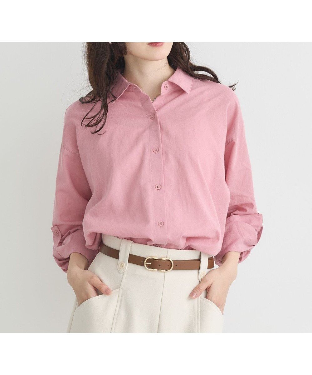【アースミュージックアンドエコロジー/earth music&ecology】の【接触冷感】綿麻混ベーシックシャツ インテリア・キッズ・メンズ・レディースファッション・服の通販 founy(ファニー) 　ファッション　Fashion　レディースファッション　Fashion for Women　トップス・カットソー　Cut & Sew Tops　シャツ・ブラウス・オフィスカジュアル　Elegant Blouses & Button-Ups　おすすめ　Recommended / Our Picks　ベーシック　Basic, Essential　ポケット　Pocket, Pocket Detail　リネン　Linen, Linen Fabric　夏　Summer　定番　Standard, Basic Item　A/W・秋冬　Autumn/Winter　長袖　Long Sleeve, Full Sleeve　Pink|ID: prp329100004844147 ipo3291000000035714809
