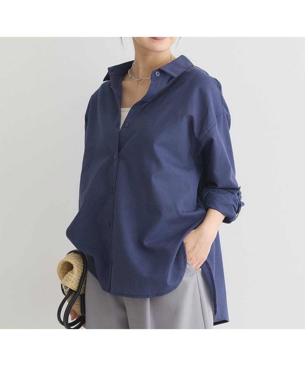 【アースミュージックアンドエコロジー/earth music&ecology】の【接触冷感】綿麻混ベーシックシャツ インテリア・キッズ・メンズ・レディースファッション・服の通販 founy(ファニー) 　ファッション　Fashion　レディースファッション　Fashion for Women　トップス・カットソー　Cut & Sew Tops　シャツ・ブラウス・オフィスカジュアル　Elegant Blouses & Button-Ups　おすすめ　Recommended / Our Picks　ベーシック　Basic, Essential　ポケット　Pocket, Pocket Detail　リネン　Linen, Linen Fabric　夏　Summer　定番　Standard, Basic Item　A/W・秋冬　Autumn/Winter　長袖　Long Sleeve, Full Sleeve　Navy|ID: prp329100004844147 ipo3291000000035714812