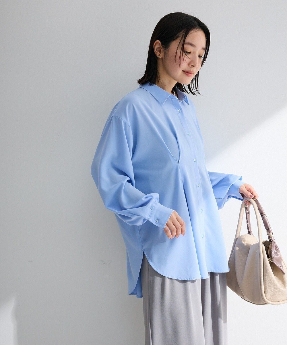 【グリーンパークス/Green Parks】のウエストタックシャツチュニック インテリア・キッズ・メンズ・レディースファッション・服の通販 founy(ファニー) 　ファッション　Fashion　レディースファッション　Fashion for Women　トップス・カットソー　Cut & Sew Tops　シャツ・ブラウス・オフィスカジュアル　Elegant Blouses & Button-Ups　インナー　Innerwear　春　Spring　ドレープ　Drape, Draping Fabric　ポケット　Pocket, Pocket Detail　ラウンド　Round, Round Neck　S/S・春夏　SS, Spring/Summer, Warm Season　夏　Summer　Sax|ID: prp329100004844169 ipo3291000000036272825