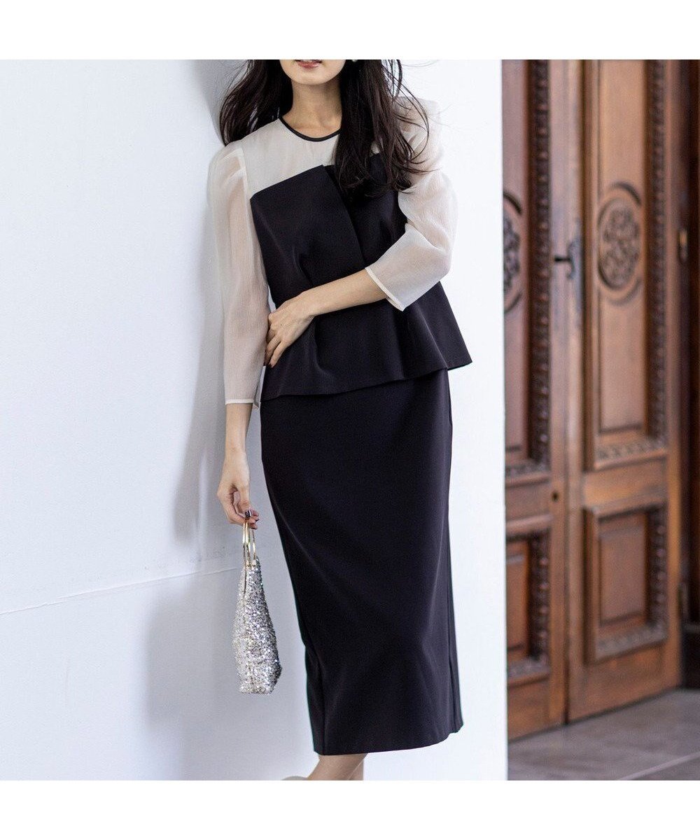 【エニィ スィス/any SiS】の【LilyCalin】ペプラムビスチェ ドレス インテリア・キッズ・メンズ・レディースファッション・服の通販 founy(ファニー) 　ファッション　Fashion　レディースファッション　Fashion for Women　ワンピース　Dresses　フォーマル・パーティードレス・結婚式用ドレス　Elegant & Casual Dresses　シフォン　Chiffon, Lightweight Fabric　ストレッチ　Stretch, Stretchy Fabric　ダブル　Double, Double-Breasted　ドレス　Dress, One-Piece　人気　Popular, Best Seller　ペプラム　Peplum, Flared Hem　ペンシル　Pencil, Pencil Skirt　ヨーク　Yoke, Yoke Design　A/W・秋冬　Autumn/Winter　新作・新入荷　New Arrivals / New In　ブラック|ID: prp329100004844174 ipo3291000000036260518