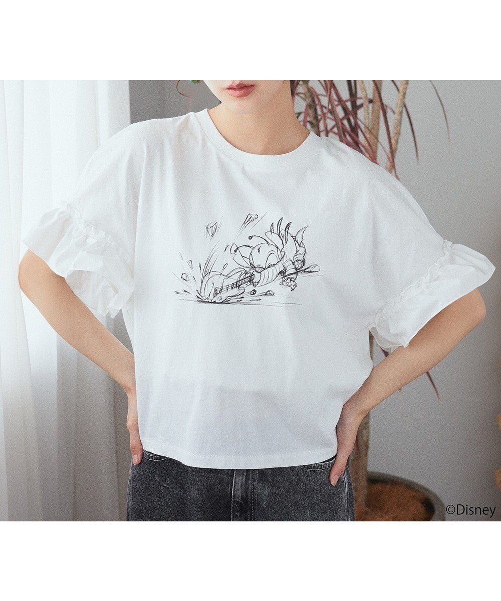 【アースミュージックアンドエコロジー/earth music&ecology】のスティッチ/フリルドッキングTEE インテリア・キッズ・メンズ・レディースファッション・服の通販 founy(ファニー) 　ファッション　Fashion　レディースファッション　Fashion for Women　トップス・カットソー　Cut & Sew Tops　シャツ・ブラウス・オフィスカジュアル　Elegant Blouses & Button-Ups　ロングTシャツ・Tシャツ　Longline T-Shirts & Tees　カットソー・ベーシックTシャツ　Cut-and-Sewn Tops / Stretch Tees & Basics　おすすめ　Recommended / Our Picks　カットソー　Cut and Sewn Top　キャラクター　Character, Licensed Characters　デニム　Denim, Jeans Material　ドッキング　Docking, Mixed Material　フェミニン　Feminine, Girly　フリル　Frill, Ruffle　プリント　Print, Printed Pattern　ミックス　Mix, Mixed Style　人気　Popular, Best Seller　A/W・秋冬　Autumn/Winter　Off White|ID: prp329100004844286 ipo3291000000036243026