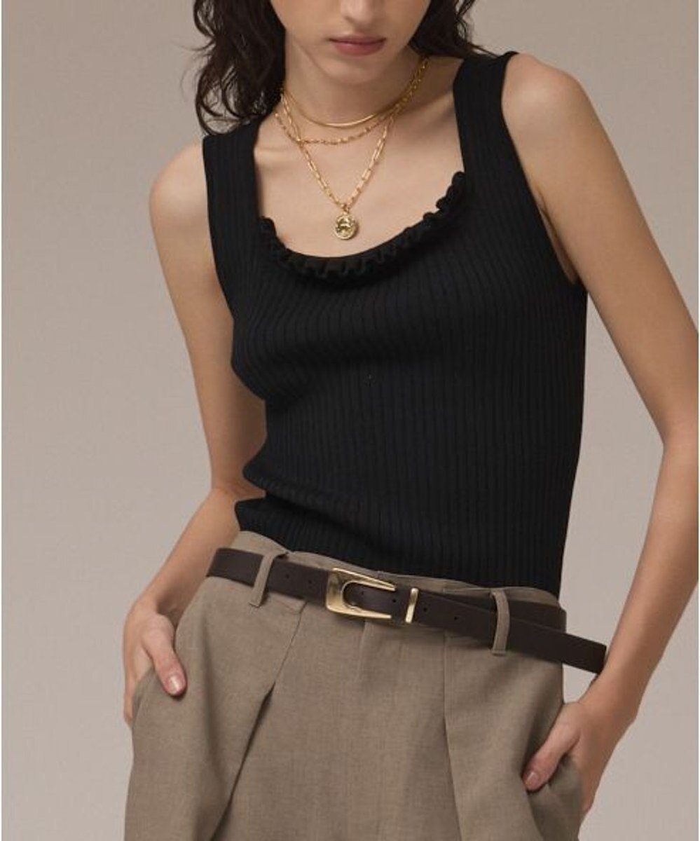 【グレース コンチネンタル/GRACE CONTINENTAL】のリブフリルニットトップ インテリア・キッズ・メンズ・レディースファッション・服の通販 founy(ファニー) 　ファッション　Fashion　レディースファッション　Fashion for Women　トップス・カットソー　Cut & Sew Tops　ニット　Knit Tops & Sweaters　インナー　Innerwear　シンプル　Simple, Minimal　ジャケット　Jacket, Outerwear　タンク　Tank Top, Sleeveless Top　デコルテ　Décolleté, Neckline　フィット　Fit, Slim Fit　フェミニン　Feminine, Girly　夏　Summer　定番　Standard, Basic Item　春　Spring　S/S・春夏　SS, Spring/Summer, Warm Season　秋　Autumn　ブラック|ID: prp329100004844428 ipo3291000000036151864