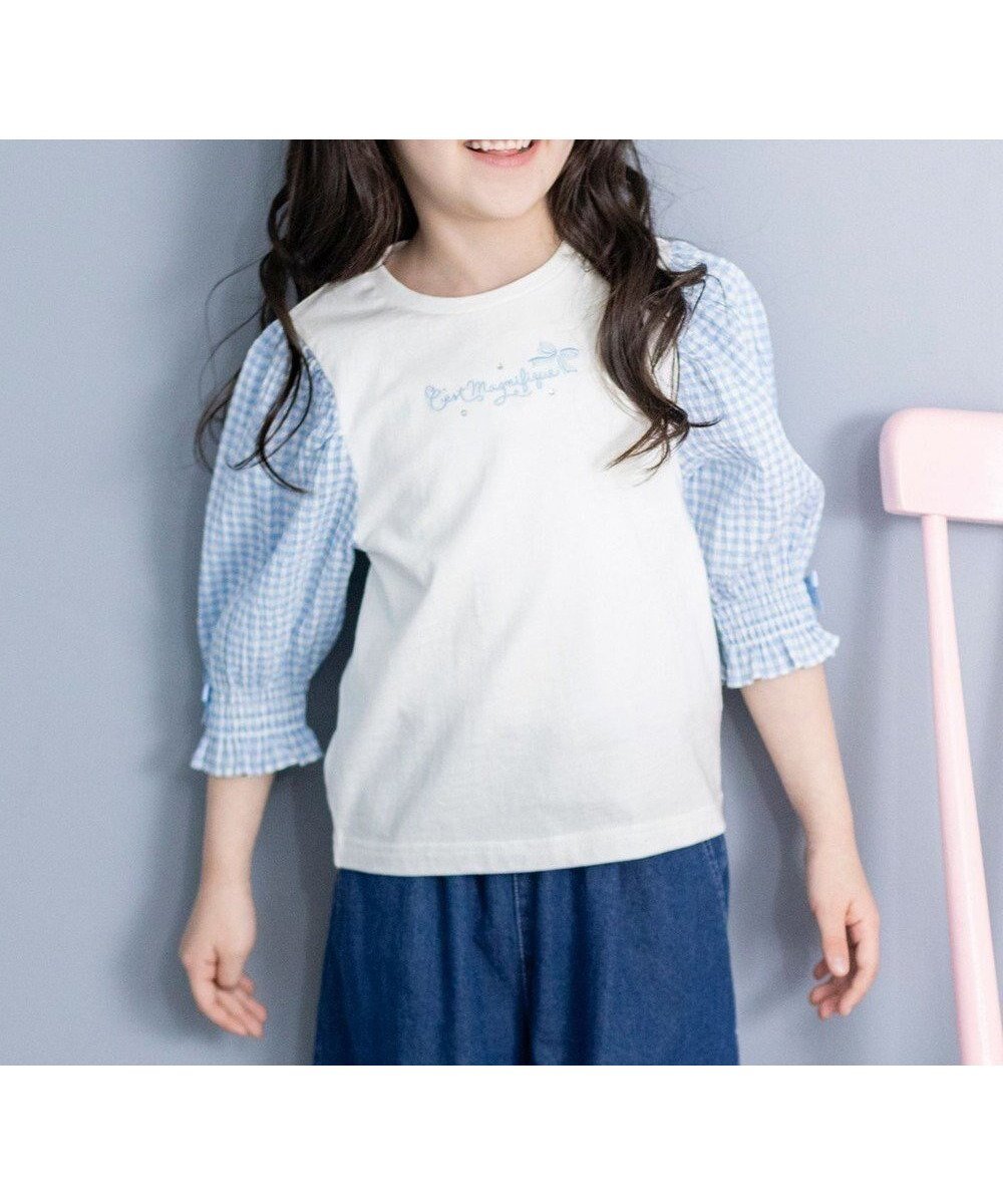 【エニィ/ANY / KIDS】の袖ギンガム 七分袖 Tシャツ 人気、トレンドファッション・服の通販 founy(ファニー) 　ファッション　Fashion　キッズファッション　Fashion for Kids　トップス・カットソー　Cut & Sew Tops　インナー　Innerwear　カットソー　Cut and Sewn Top　ギンガム　Gingham, Gingham Fabric　ストーン　Stone, Gem-Like　トレンド　Trend, Trending Now　ベスト　Vest, Waistcoat　ポケット　Pocket, Pocket Detail　夏　Summer　春　Spring　S/S・春夏　SS, Spring/Summer, Warm Season　 other-1|ID: prp329100004844633 ipo3291000000035841510