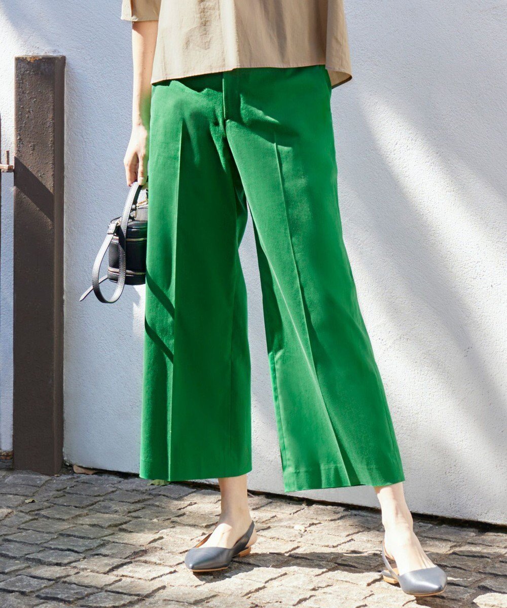 【自由区/JIYU-KU】のコットンサテンクロップド丈ワイドストレート パンツ インテリア・キッズ・メンズ・レディースファッション・服の通販 founy(ファニー) 　ファッション　Fashion　レディースファッション　Fashion for Women　パンツ　Pants & Trousers　クロップド　Cropped, Short Length　サテン　Satin, Glossy Fabric　ジャケット　Jacket, Outerwear　ストレッチ　Stretch, Stretchy Fabric　ストレート　Straight, Straight Cut　ワイド　Wide, Wide Fit　ビジネス 仕事 通勤　Business / Work / Commuting　夏　Summer　春　Spring　S/S・春夏　SS, Spring/Summer, Warm Season　グリーン|ID: prp329100004844776 ipo3291000000035710423