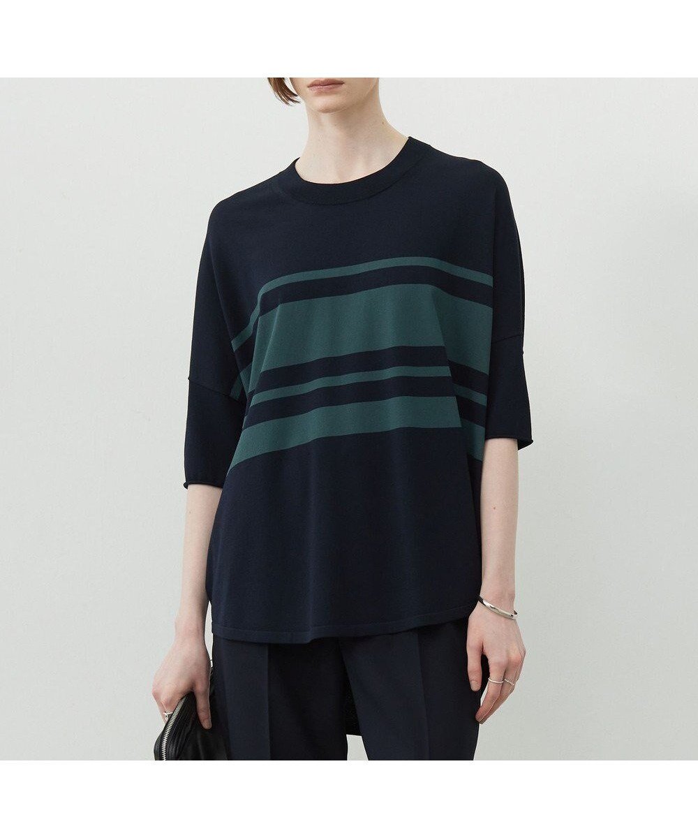 【アイシービー/iCB】の【人気のため新色追加・接触冷感・UVカット・洗える】 VIS/NYハイゲージ プルオーバー インテリア・キッズ・メンズ・レディースファッション・服の通販 founy(ファニー) 　ファッション　Fashion　レディースファッション　Fashion for Women　トップス・カットソー　Cut & Sew Tops　ニット　Knit Tops & Sweaters　カジュアルプルオーバー・ニットトップス　Pullovers & Knit Tops / Casual Pullovers　春　Spring　洗える　Machine Washable　コンパクト　Compact, Small Size　ストレッチ　Stretch, Stretchy Fabric　セーター　Sweater, Knitwear　人気　Popular, Best Seller　半袖　Short Sleeve, Half Sleeve　ラウンド　Round, Round Neck　ワイド　Wide, Wide Fit　S/S・春夏　SS, Spring/Summer, Warm Season　夏　Summer　エレガント 上品　Elegant　2025年　2025　2025春夏・S/S　Spring/Summer 2025 SS25　ネイビー×ディープパインボーダー系|ID: prp329100004844778 ipo3291000000035959500