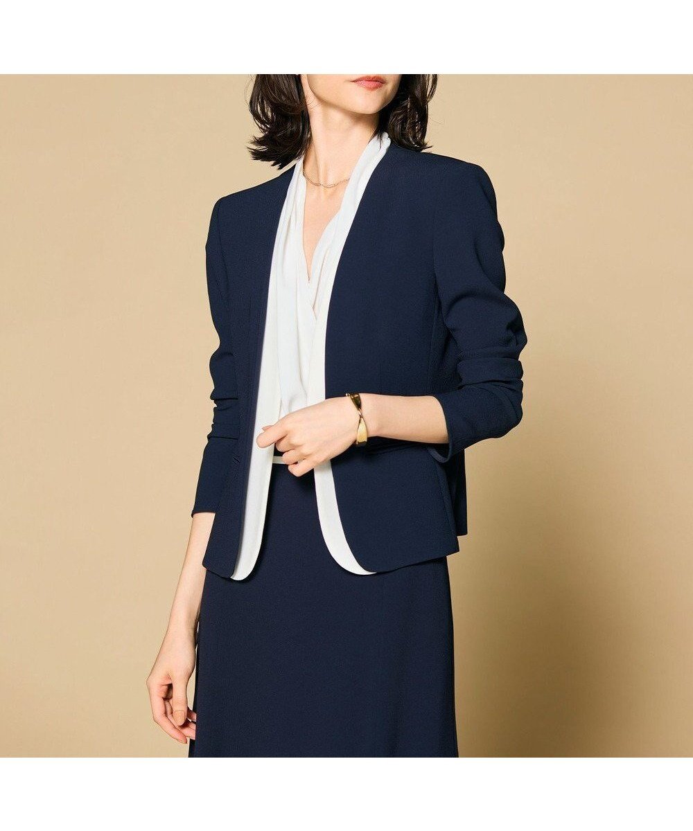 【ベイジ,/BEIGE,】のCINDY / ダブルカラージャケット インテリア・キッズ・メンズ・レディースファッション・服の通販 founy(ファニー) 　ファッション　Fashion　レディースファッション　Fashion for Women　アウター　Coat / Outerwear Collection　レディースジャケット・軽アウター　Jackets　ノーカラージャケット / シンプル上品コーデ　Collarless Jackets　インナー　Innerwear　ウォッシャブル　Machine Washable　オケージョン　Occasion Wear　カーディガン　Cardigan, Knitwear　サテン　Satin, Glossy Fabric　ジャケット　Jacket, Outerwear　ストレッチ　Stretch, Stretchy Fabric　スーツ　Suit, Formalwear　ダブル　Double, Double-Breasted　デニム　Denim, Jeans Material　ボトム　Bottoms, Lower Wear　A/W・秋冬　Autumn/Winter　S/S・春夏　SS, Spring/Summer, Warm Season　おすすめ　Recommended / Our Picks　夏　Summer　エレガント 上品　Elegant　セレモニー　Ceremony　ビジネス 仕事 通勤　Business / Work / Commuting　Navy×White|ID: prp329100004845034 ipo3291000000035330145