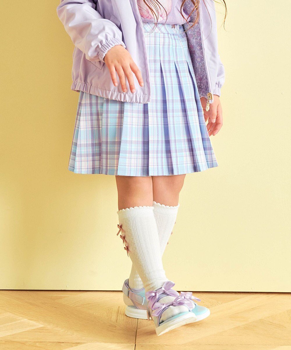 【エニィ/ANY / KIDS】のプリーツ スカパン インテリア・キッズ・メンズ・レディースファッション・服の通販 founy(ファニー) 　ファッション　Fashion　キッズファッション　Fashion for Kids　インナー　Innerwear　春　Spring　ガーリー　Girly, Feminine Style　チェック　Check, Plaid, Tartan　プリーツ　Pleats, Pleated　プレート　Plate, Dish　ポケット　Pocket, Pocket Detail　無地　Plain, Solid Color　リボン　Ribbon, Bow　S/S・春夏　SS, Spring/Summer, Warm Season　おすすめ　Recommended / Our Picks　夏　Summer　サックスブルー×チェック|ID: prp329100004845542 ipo3291000000036260331