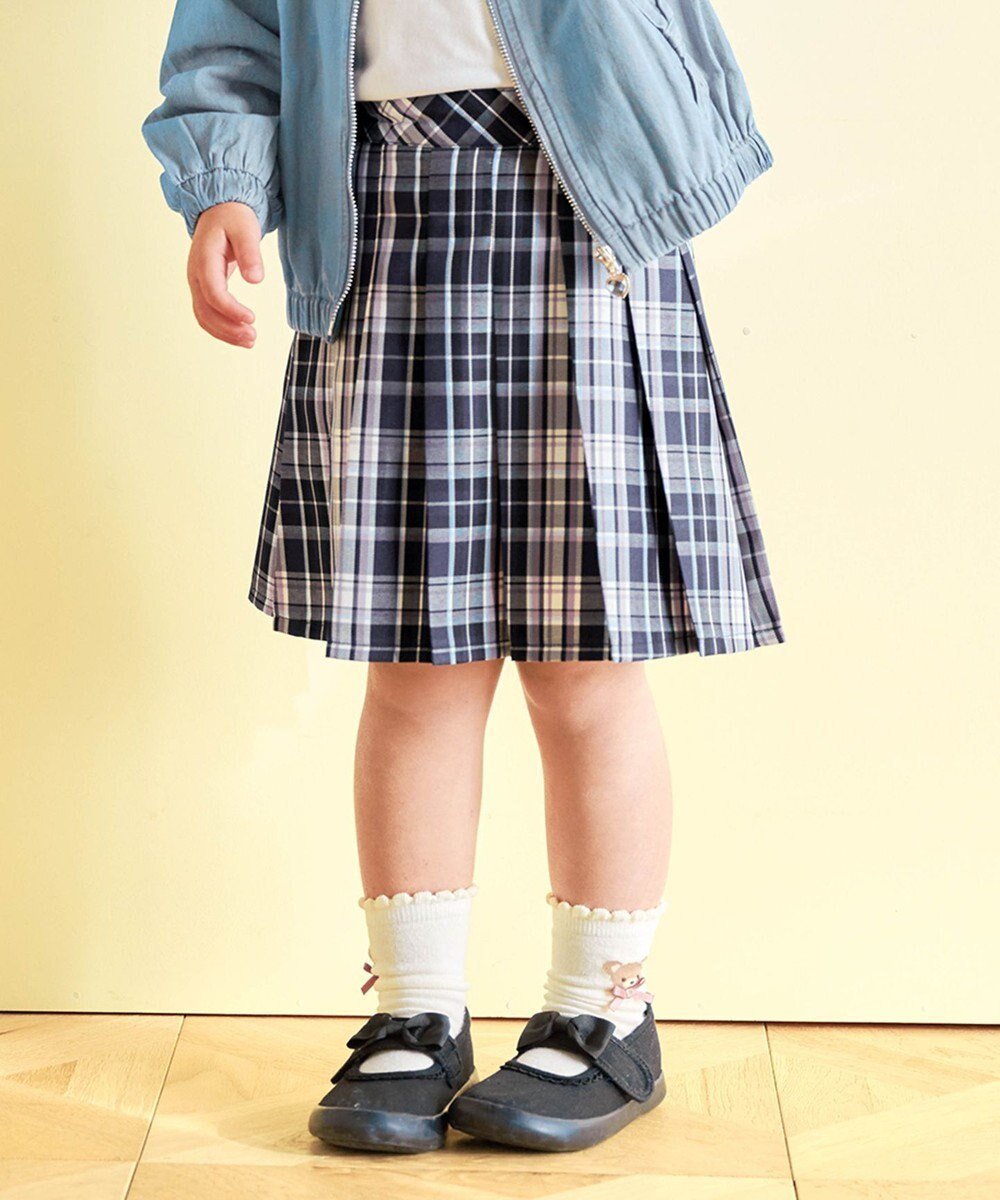 【エニィ/ANY / KIDS】のプリーツ スカパン インテリア・キッズ・メンズ・レディースファッション・服の通販 founy(ファニー) 　ファッション　Fashion　キッズファッション　Fashion for Kids　インナー　Innerwear　春　Spring　ガーリー　Girly, Feminine Style　チェック　Check, Plaid, Tartan　プリーツ　Pleats, Pleated　プレート　Plate, Dish　ポケット　Pocket, Pocket Detail　無地　Plain, Solid Color　リボン　Ribbon, Bow　S/S・春夏　SS, Spring/Summer, Warm Season　おすすめ　Recommended / Our Picks　夏　Summer　ネイビー×チェック|ID: prp329100004845542 ipo3291000000036260332