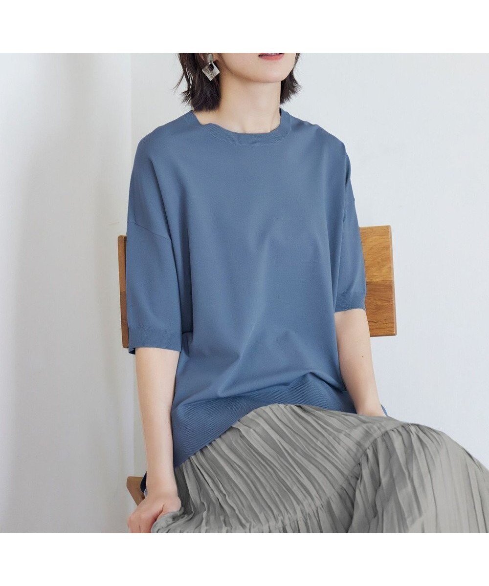 【自由区/JIYU-KU】の【接触冷感・UVカット・WEB限定カラーあり】クレープストレッチプルオーバー ニット インテリア・キッズ・メンズ・レディースファッション・服の通販 founy(ファニー) 　ファッション　Fashion　レディースファッション　Fashion for Women　トップス・カットソー　Cut & Sew Tops　ニット　Knit Tops & Sweaters　カジュアルプルオーバー・ニットトップス　Pullovers & Knit Tops / Casual Pullovers　インナー　Innerwear　エレガント 上品　Elegant　春　Spring　ジャケット　Jacket, Outerwear　ストレッチ　Stretch, Stretchy Fabric　セーター　Sweater, Knitwear　ドレープ　Drape, Draping Fabric　ボーダー　Border, Stripe　S/S・春夏　SS, Spring/Summer, Warm Season　夏　Summer　[新色]ブルーグレー|ID: prp329100004845636 ipo3291000000036150966