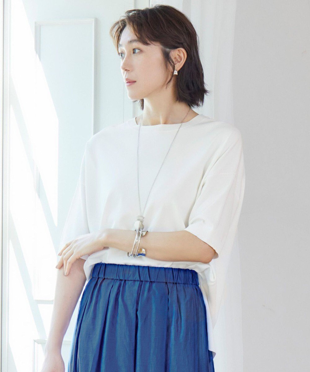 【自由区/JIYU-KU】の【接触冷感・UVカット・WEB限定カラーあり】クレープストレッチプルオーバー ニット インテリア・キッズ・メンズ・レディースファッション・服の通販 founy(ファニー) 　ファッション　Fashion　レディースファッション　Fashion for Women　トップス・カットソー　Cut & Sew Tops　ニット　Knit Tops & Sweaters　カジュアルプルオーバー・ニットトップス　Pullovers & Knit Tops / Casual Pullovers　インナー　Innerwear　エレガント 上品　Elegant　春　Spring　ジャケット　Jacket, Outerwear　ストレッチ　Stretch, Stretchy Fabric　セーター　Sweater, Knitwear　ドレープ　Drape, Draping Fabric　ボーダー　Border, Stripe　S/S・春夏　SS, Spring/Summer, Warm Season　夏　Summer　オフホワイト|ID: prp329100004845636 ipo3291000000036150971