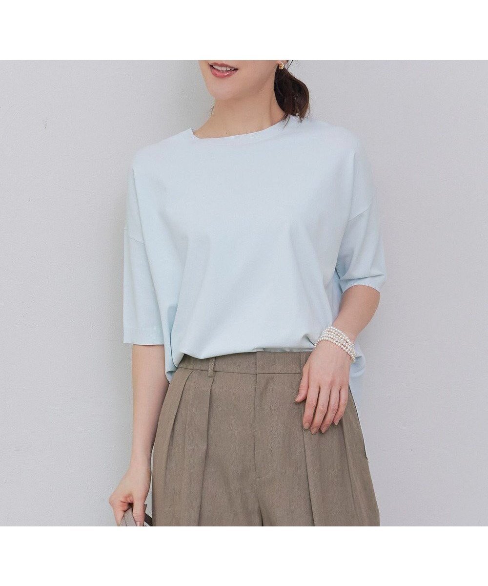 【自由区/JIYU-KU】の【接触冷感・UVカット・WEB限定カラーあり】クレープストレッチプルオーバー ニット インテリア・キッズ・メンズ・レディースファッション・服の通販 founy(ファニー) 　ファッション　Fashion　レディースファッション　Fashion for Women　トップス・カットソー　Cut & Sew Tops　ニット　Knit Tops & Sweaters　カジュアルプルオーバー・ニットトップス　Pullovers & Knit Tops / Casual Pullovers　インナー　Innerwear　エレガント 上品　Elegant　春　Spring　ジャケット　Jacket, Outerwear　ストレッチ　Stretch, Stretchy Fabric　セーター　Sweater, Knitwear　ドレープ　Drape, Draping Fabric　ボーダー　Border, Stripe　S/S・春夏　SS, Spring/Summer, Warm Season　夏　Summer　サックス|ID: prp329100004845636 ipo3291000000036150973