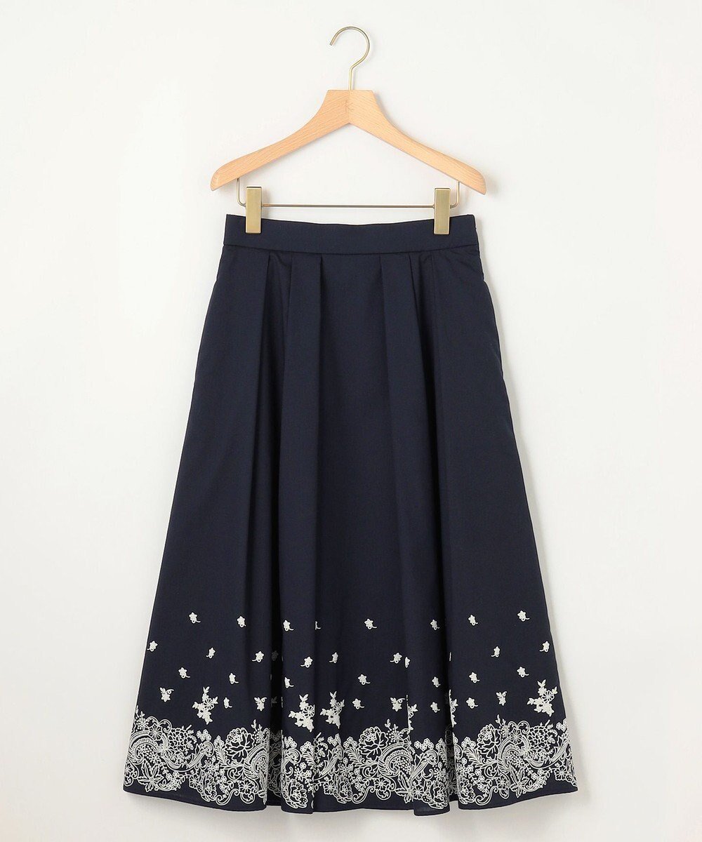 【組曲/KUMIKYOKU】のレースパネルプリント タックフレアスカート インテリア・キッズ・メンズ・レディースファッション・服の通販 founy(ファニー) 　ファッション　Fashion　レディースファッション　Fashion for Women　スカート　Skirts　Aライン・フレアスカート　A-Line & Flared Skirts　エレガント 上品　Elegant　プリント　Print, Printed Pattern　ランダム　Random, Irregular　レース　Lace, Lace Fabric　A/W・秋冬　Autumn/Winter　ネイビー系|ID: prp329100004845767 ipo3291000000035643684