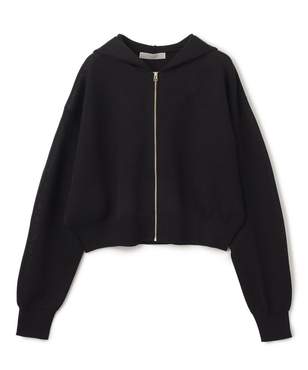 【アンフィーロ 自由区/UNFILO】のシアーダンボールニット ZIPフーディ インテリア・キッズ・メンズ・レディースファッション・服の通販 founy(ファニー) 　ファッション　Fashion　レディースファッション　Fashion for Women　トップス・カットソー　Cut & Sew Tops　ニット　Knit Tops & Sweaters　ウォッシャブル　Machine Washable　エアリー　Airy Texture　春　Spring　クロップド　Cropped, Short Length　抗菌　Antibacterial, Bacteria-Resistant　シアー　Sheer, See-Through　セーター　Sweater, Knitwear　フォルム　Silhouette, Form　ブルゾン　Blouson, Bomber Jacket　S/S・春夏　SS, Spring/Summer, Warm Season　夏　Summer　ブラック|ID: prp329100004845778 ipo3291000000036223968