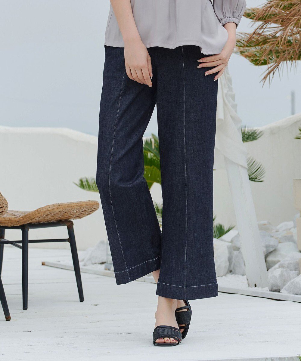 【ティアクラッセ/Tiaclasse】の【洗える】TCデニム切替ワイドストレートパンツ インテリア・キッズ・メンズ・レディースファッション・服の通販 founy(ファニー) 　ファッション　Fashion　レディースファッション　Fashion for Women　パンツ　Pants & Trousers　アクセサリー　Fashion Accessories　洗える　Machine Washable　切替　Switching, Contrast Panel　シューズ　Shoes, Footwear　ストレッチ　Stretch, Stretchy Fabric　ストレート　Straight, Straight Cut　センター　Center, Center Line　チュニック　Tunic, Long Top　デニム　Denim, Jeans Material　トレンド　Trend, Trending Now　フェミニン　Feminine, Girly　ポケット　Pocket, Pocket Detail　ワイド　Wide, Wide Fit　A/W・秋冬　Autumn/Winter　S/S・春夏　SS, Spring/Summer, Warm Season　夏　Summer　ネイビー|ID: prp329100004845779 ipo3291000000035673434