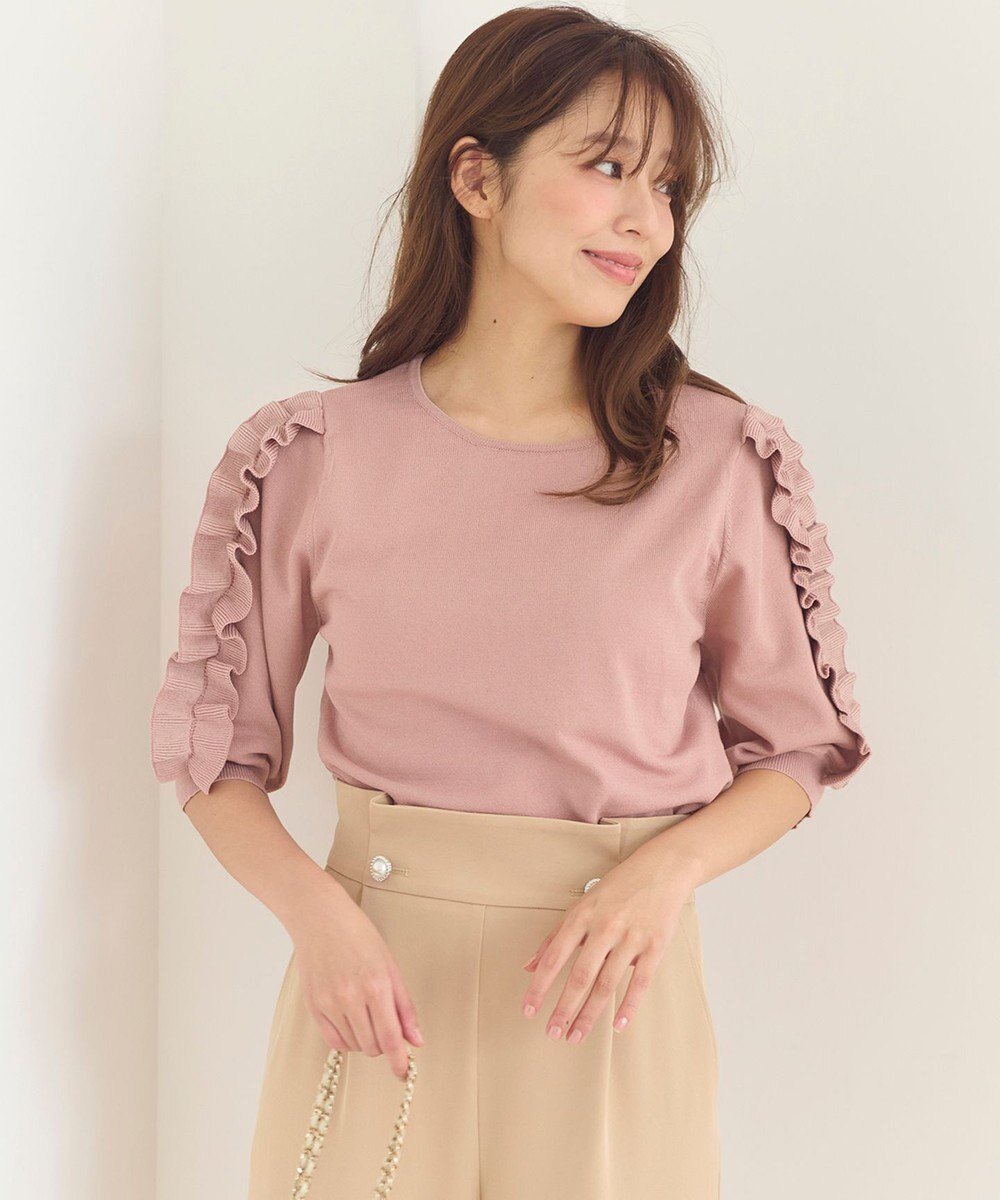 【フェルゥ/Feroux】の【洗える】フリルスリーブニット インテリア・キッズ・メンズ・レディースファッション・服の通販 founy(ファニー) 　ファッション　Fashion　レディースファッション　Fashion for Women　トップス・カットソー　Cut & Sew Tops　ニット　Knit Tops & Sweaters　シンプル　Simple, Minimal　セーター　Sweater, Knitwear　バランス　Balance, Style Balance　プリーツ　Pleats, Pleated　洗える　Machine Washable　A/W・秋冬　Autumn/Winter　ピンク系|ID: prp329100004845882 ipo3291000000035891901