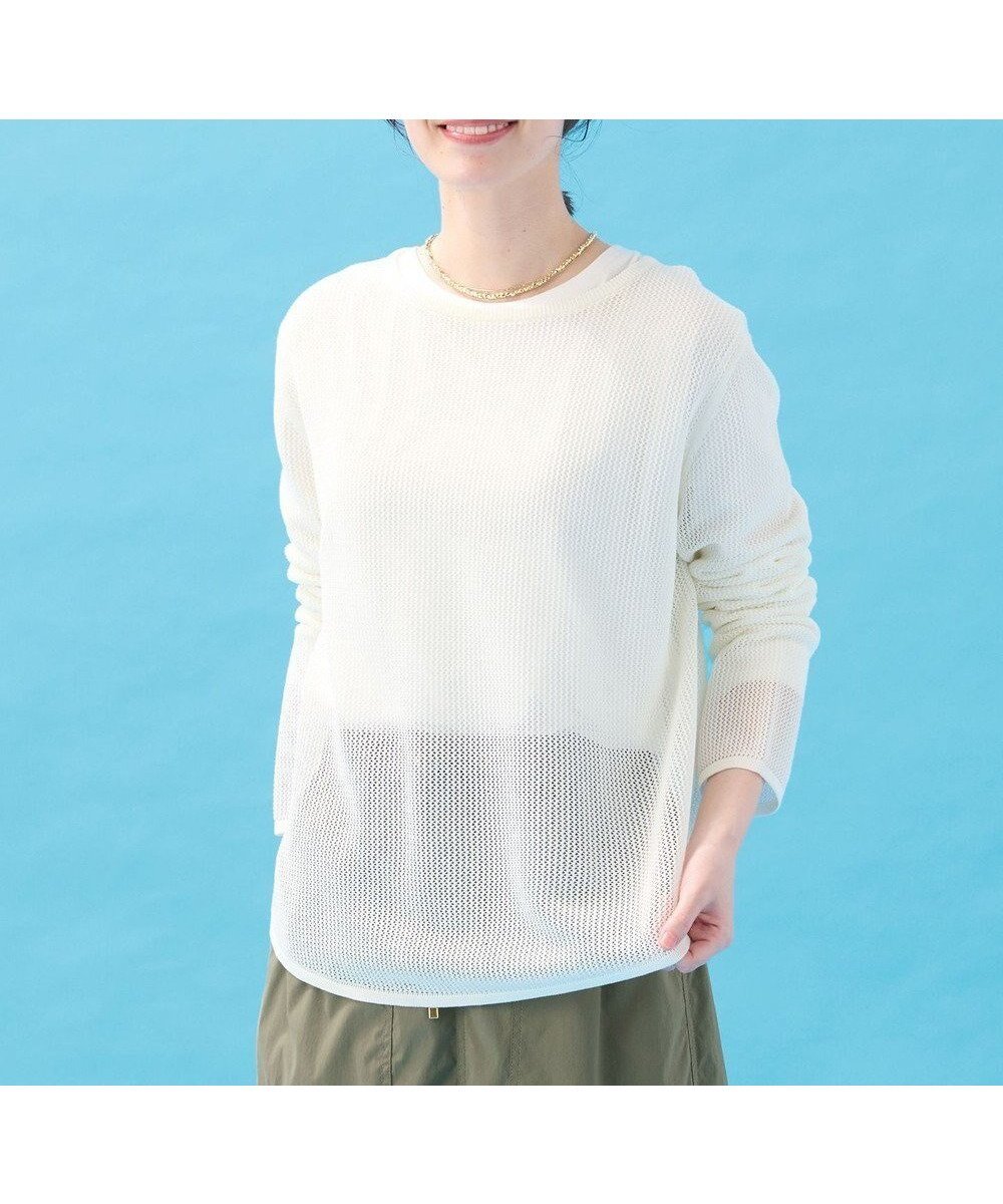 【エニー/ANY】のメッシュニットプルオーバー インテリア・キッズ・メンズ・レディースファッション・服の通販 founy(ファニー) 　ファッション　Fashion　レディースファッション　Fashion for Women　トップス・カットソー　Cut & Sew Tops　ニット　Knit Tops & Sweaters　カジュアルプルオーバー・ニットトップス　Pullovers & Knit Tops / Casual Pullovers　おすすめ　Recommended / Our Picks　インナー　Innerwear　キャミ　Camisole, Cami Top　セーター　Sweater, Knitwear　タンク　Tank Top, Sleeveless Top　デニム　Denim, Jeans Material　メッシュ　Mesh, Net Fabric　ラウンド　Round, Round Neck　ワイド　Wide, Wide Fit　エレガント 上品　Elegant　夏　Summer　春　Spring　S/S・春夏　SS, Spring/Summer, Warm Season　エクリュ|ID: prp329100004845929 ipo3291000000035848023