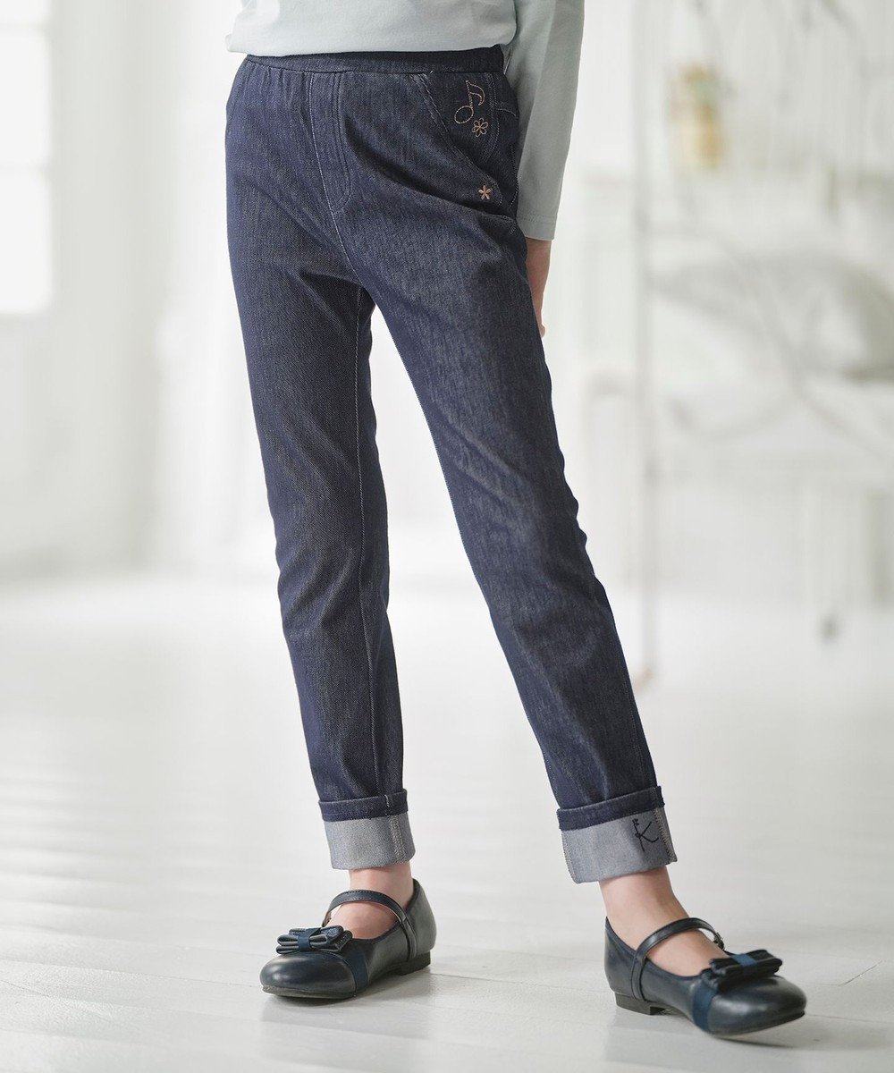 【組曲 / KIDS/KUMIKYOKU】の【110-140㎝】シンフォニー デニムニットパンツ インテリア・キッズ・メンズ・レディースファッション・服の通販 founy(ファニー) 　ファッション　Fashion　キッズファッション　Fashion for Kids　ボトムス　Bottoms　コレクション　Collection, Seasonal Line　デニム　Denim, Jeans Material　プリント　Print, Printed Pattern　モチーフ　Motif, Design Theme　ロールアップ　Roll-Up, Cuffed Hem　夏　Summer　定番　Standard, Basic Item　春　Spring　S/S・春夏　SS, Spring/Summer, Warm Season　ネイビー|ID: prp329100004846405 ipo3291000000035765645