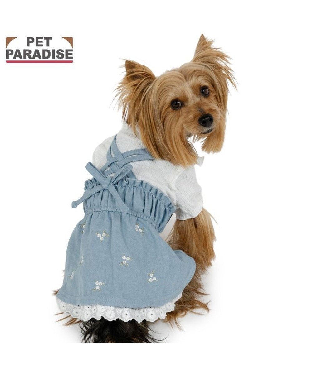 【ペットパラダイス/PET PARADISE / GOODS】のペットパラダイス 刺繍 スカートつなぎ 小型犬 インテリア・キッズ・メンズ・レディースファッション・服の通販 founy(ファニー) 　夏　Summer　春　Spring　S/S・春夏　SS, Spring/Summer, Warm Season　犬　Dog　ホーム・キャンプ・アウトドア・お取り寄せ　Home Living / Home & Lifestyle / Camping Gear / Outdoor Camping　ペットグッズ　Pet Supplies　ライトインディゴブルー|ID: prp329100004846417 ipo3291000000035369013