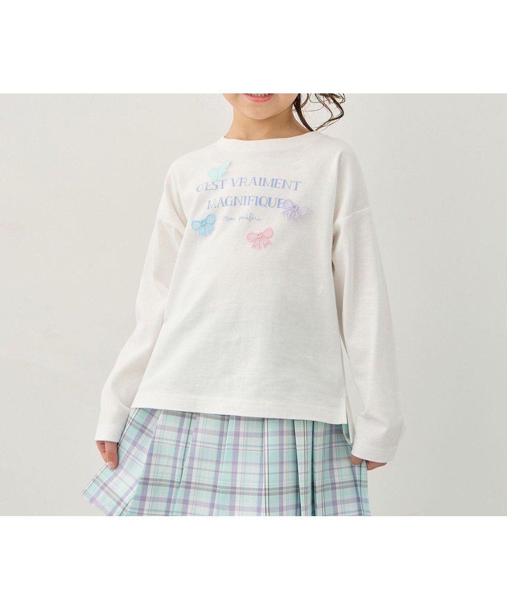 【エニィ/ANY / KIDS】の【綿100%】ロゴプリント 長袖Tシャツ インテリア・キッズ・メンズ・レディースファッション・服の通販 founy(ファニー) ファッション Fashion キッズファッション Fashion for Kids トップス・カットソー Cut & Sew Tops カットソー Cut and Sewn Top トレンド Trend, Trending Now フロント Front, Front Design プリント Print, Printed Pattern ポケット Pocket, Pocket Detail モチーフ Motif, Design Theme リボン Ribbon, Bow 夏 Summer 春 Spring S/S・春夏 SS, Spring/Summer, Warm Season 長袖 Long Sleeve, Full Sleeve オフホワイト|ID: prp329100004846422 ipo3291000000035841246