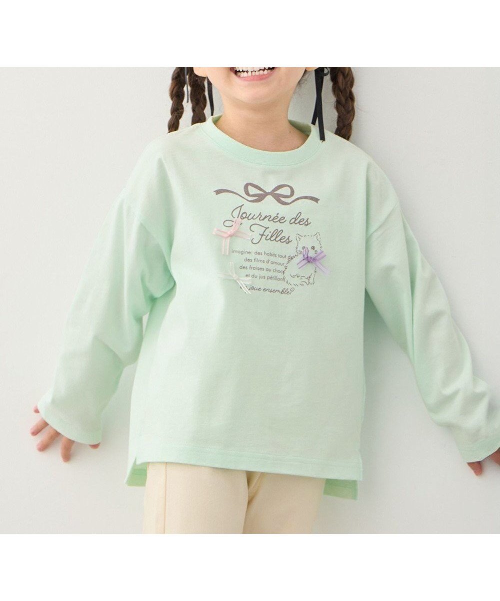 【エニィ/ANY / KIDS】の【綿100%】ロゴプリント 長袖Tシャツ インテリア・キッズ・メンズ・レディースファッション・服の通販 founy(ファニー) ファッション Fashion キッズファッション Fashion for Kids トップス・カットソー Cut & Sew Tops カットソー Cut and Sewn Top トレンド Trend, Trending Now フロント Front, Front Design プリント Print, Printed Pattern ポケット Pocket, Pocket Detail モチーフ Motif, Design Theme リボン Ribbon, Bow 夏 Summer 春 Spring S/S・春夏 SS, Spring/Summer, Warm Season 長袖 Long Sleeve, Full Sleeve ミント|ID: prp329100004846422 ipo3291000000035841248