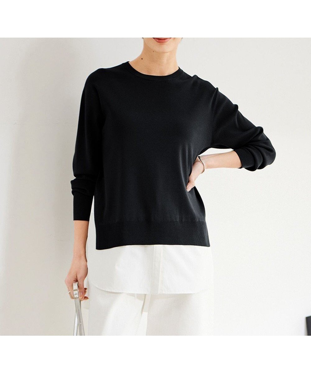 【アイシービー/iCB】の【洗える】 クロスコンビ ニットプルオーバー インテリア・キッズ・メンズ・レディースファッション・服の通販 founy(ファニー) 　ファッション　Fashion　レディースファッション　Fashion for Women　トップス・カットソー　Cut & Sew Tops　ニット　Knit Tops & Sweaters　カジュアルプルオーバー・ニットトップス　Pullovers & Knit Tops / Casual Pullovers　インナー　Innerwear　春　Spring　洗える　Machine Washable　コンパクト　Compact, Small Size　コンビ　Combo, Combination Style　ジャケット　Jacket, Outerwear　スタイリッシュ　Stylish, Fashionable　ストレッチ　Stretch, Stretchy Fabric　セーター　Sweater, Knitwear　ツイル　Twist, Twisted Detail　ドッキング　Docking, Mixed Material　ワイド　Wide, Wide Fit　S/S・春夏　SS, Spring/Summer, Warm Season　夏　Summer　2024年　2024　2024春夏・S/S　Spring/Summer 2024 SS24　ブラック系|ID: prp329100004846762 ipo3291000000035386313