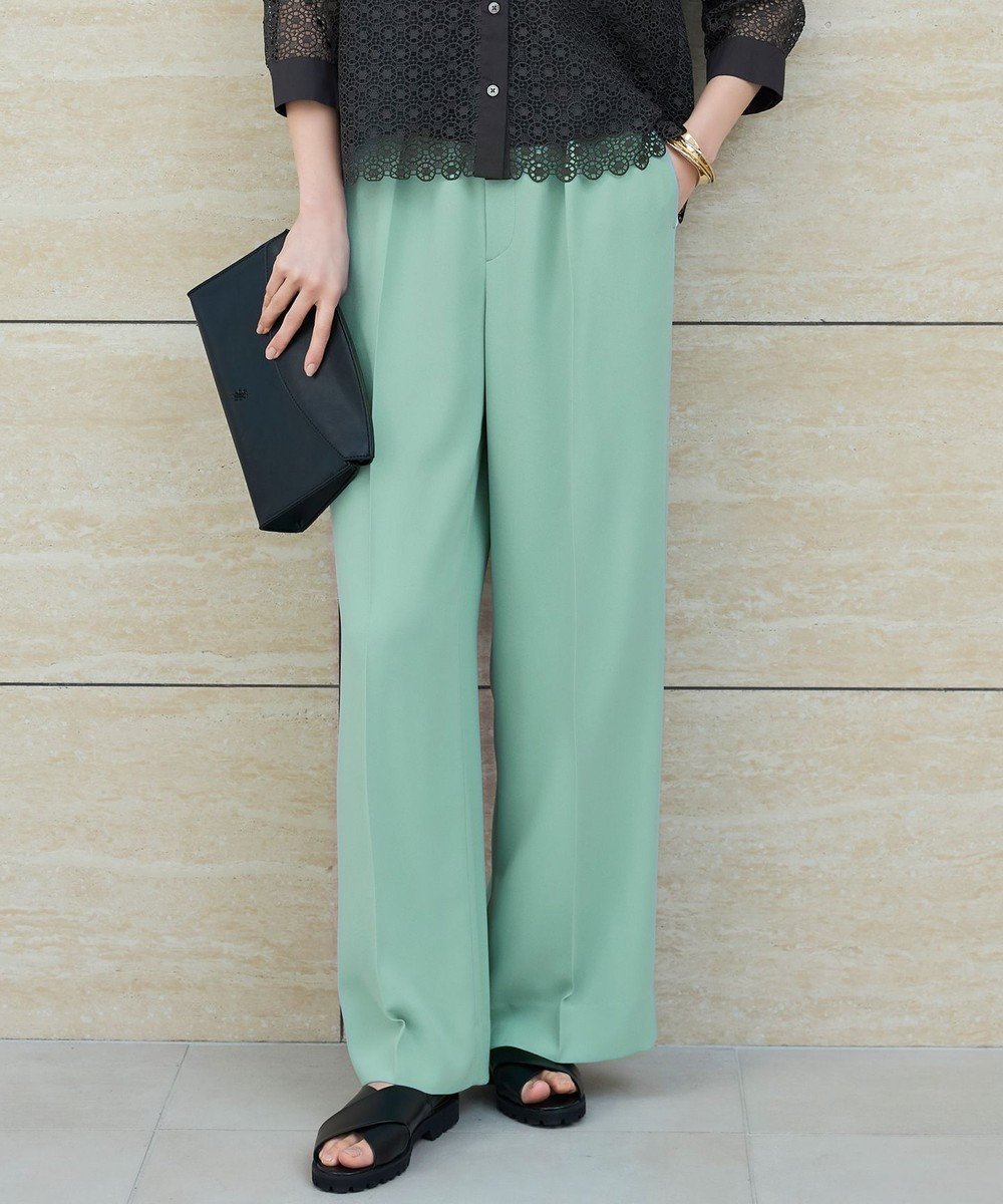 【自由区/JIYU-KU】の【SHIHOさんコラボ・洗える】バックサテンジョーゼットワイド パンツ インテリア・キッズ・メンズ・レディースファッション・服の通販 founy(ファニー) 　ファッション　Fashion　レディースファッション　Fashion for Women　パンツ　Pants & Trousers　バッグ　Bags　おすすめ　Recommended / Our Picks　とろみ　Fluid, Flowy Fabric　コラボ　Collaboration, Collab　サテン　Satin, Glossy Fabric　セットアップ　Set-Up, Coordinated Outfit　ワイド　Wide, Wide Fit　エレガント 上品　Elegant　夏　Summer　春　Spring　S/S・春夏　SS, Spring/Summer, Warm Season　洗える　Machine Washable　フロスティグリーン|ID: prp329100004846771 ipo3291000000035676908