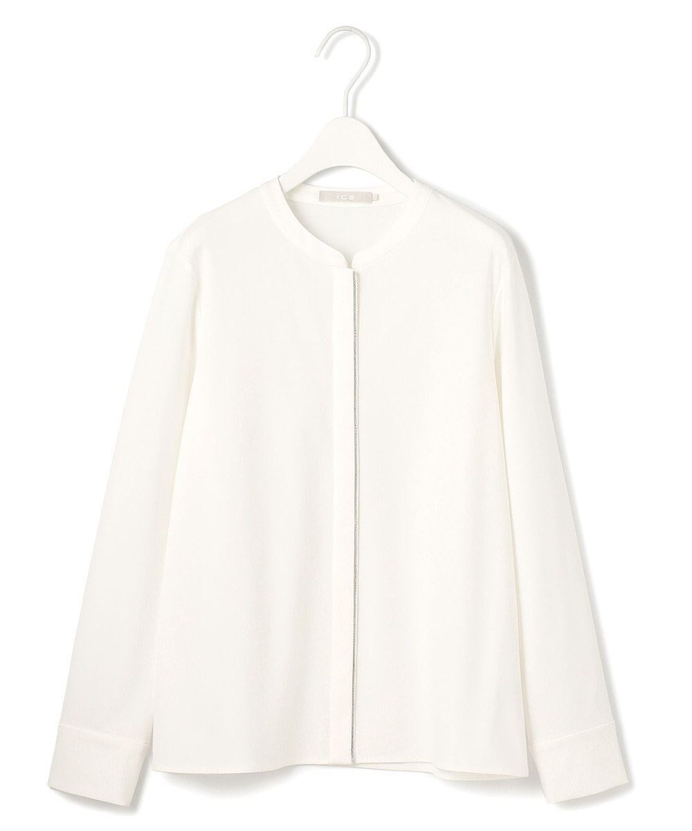 【アイシービー/iCB】の【洗える】コンパクトモクロディ バンドカラーカットソー[ボールチェーン] インテリア・キッズ・メンズ・レディースファッション・服の通販 founy(ファニー) 　ファッション　Fashion　レディースファッション　Fashion for Women　トップス・カットソー　Cut & Sew Tops　シャツ・ブラウス・オフィスカジュアル　Elegant Blouses & Button-Ups　ロングTシャツ・Tシャツ　Longline T-Shirts & Tees　カットソー・ベーシックTシャツ　Cut-and-Sewn Tops / Stretch Tees & Basics　洗える　Machine Washable　カットソー　Cut and Sewn Top　スーツ　Suit, Formalwear　チェーン　Chain, Chain Strap　羽織　Haori, Light Jacket　A/W・秋冬　Autumn/Winter　2024年　2024　エレガント 上品　Elegant　セレモニー　Ceremony　ビジネス 仕事 通勤　Business / Work / Commuting　2024-2025秋冬・A/W　Autumn/Winter 2024–25 AW24–25　オフホワイト系|ID: prp329100004846803 ipo3291000000036272612