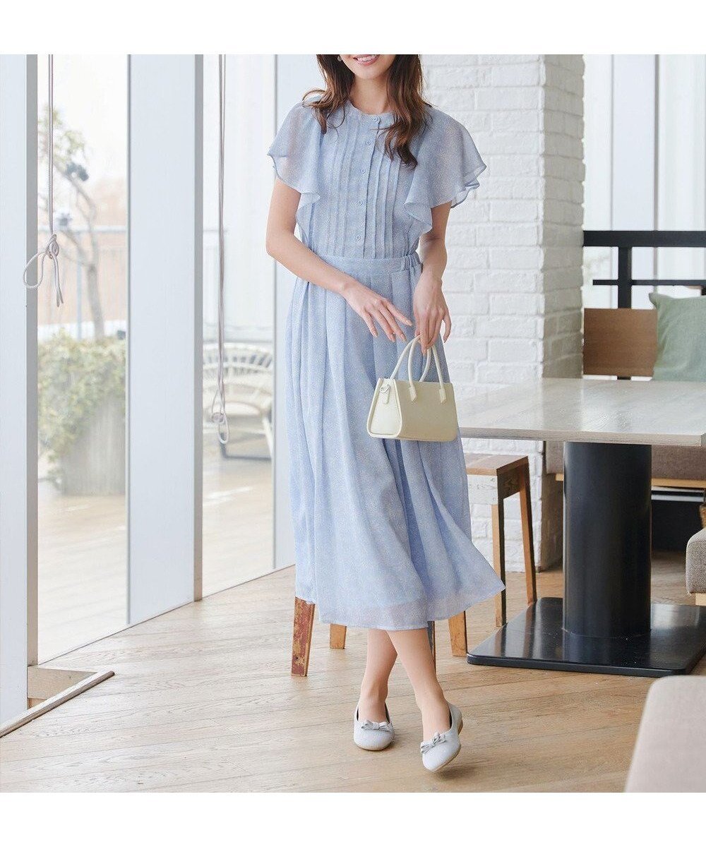 【ティアクラッセ/Tiaclasse】の【小倉優子さん着用・洗える】フレアスリーブ柄ワンピース インテリア・キッズ・メンズ・レディースファッション・服の通販 founy(ファニー) 　ファッション　Fashion　レディースファッション　Fashion for Women　ワンピース　Dresses　アクセサリー　Fashion Accessories　春　Spring　洗える　Machine Washable　カーディガン　Cardigan, Knitwear　シフォン　Chiffon, Lightweight Fabric　ジャケット　Jacket, Outerwear　スリーブ　Sleeve, Long Sleeve / Short Sleeve　チュニック　Tunic, Long Top　フェミニン　Feminine, Girly　フレア　Flare, Flared　プリント　Print, Printed Pattern　ポケット　Pocket, Pocket Detail　楽ちん　Easy Fit, Comfortable　S/S・春夏　SS, Spring/Summer, Warm Season　再入荷　Restock / Back in Stock　夏　Summer　エレガント 上品　Elegant　新作・新入荷　New Arrivals / New In　サックス|ID: prp329100004846840 ipo3291000000035520908