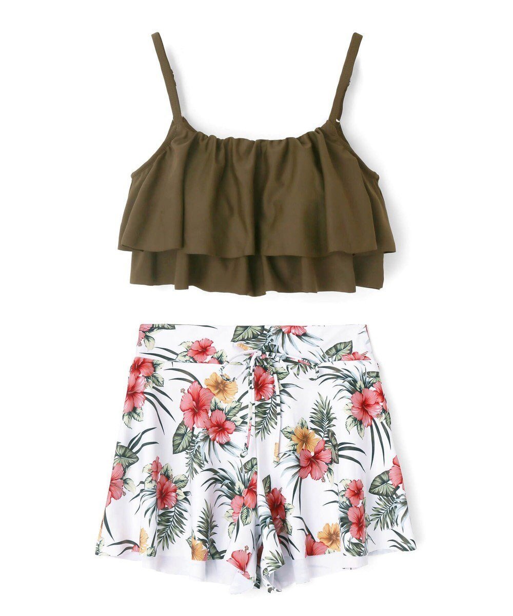 【三愛水着楽園/San-ai Resort】の【SALE】フリルトップス3点セット 9M 【San-ai Resort(サンアイリゾート)】 インテリア・キッズ・メンズ・レディースファッション・服の通販 founy(ファニー) 　ファッション　Fashion　レディースファッション　Fashion for Women　水着　Swimwear　レディース水着・ビーチウェア　Swimwear & Beachwear　アンダー　Underwear Essentials　ショート　Short, Short Length　トレンド　Trend, Trending Now　ビーチ　Beach, Seaside　フィット　Fit, Slim Fit　フラワー　Flower, Floral　フリル　Frill, Ruffle　プリント　Print, Printed Pattern　ポケット　Pocket, Pocket Detail　ラップ　Wrap, Wrap Design　ループ　Loop, Loop Knit　ワイヤー　Wire, Wired Bra　夏　Summer　S/S・春夏　SS, Spring/Summer, Warm Season　水着　Swimsuit, Swimwear　A/W・秋冬　Autumn/Winter　カーキ×ホワイト|ID: prp329100004846863 ipo3291000000035391917