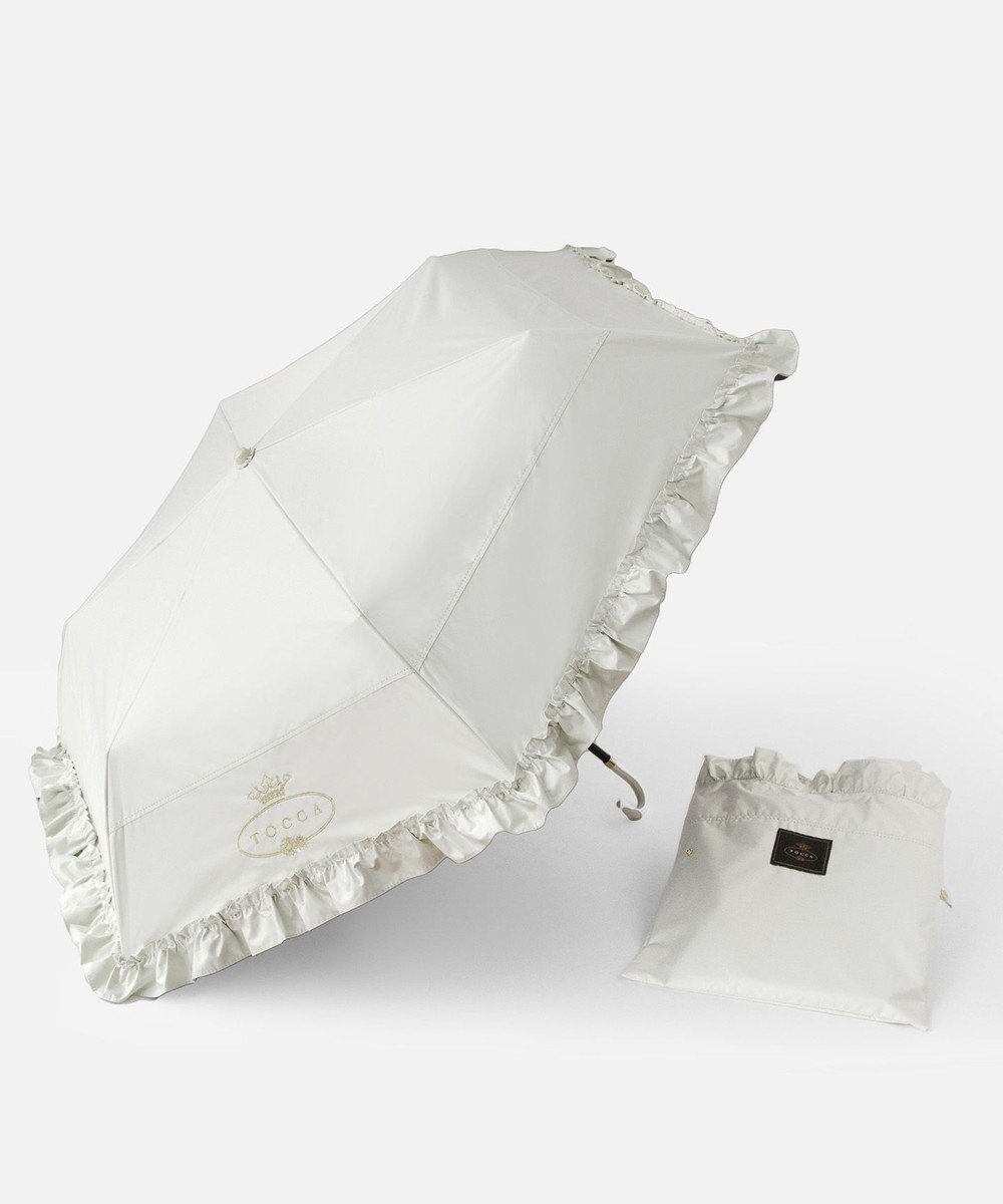 【トッカ/TOCCA】の【晴雨兼用・UVカット100%生地】LOGO FRILL UMBRELLA 折り畳み傘 収納バッグ付き インテリア・キッズ・メンズ・レディースファッション・服の通販 founy(ファニー) 　ファッション　Fashion　レディースファッション　Fashion for Women　レイングッズ・傘・晴雨兼用傘　Umbrellas & Rain Gear　ギフト プレゼント　Gift / Present　コーティング　Coating, Coated Finish　フェミニン　Feminine, Girly　フリル　Frill, Ruffle　リュクス　Luxury, Elegant, High-End, Chic　ロマンティック　Romantic, Feminine Style　エレガント 上品　Elegant　傘　Umbrella, Parasol　[新色]アイボリー系|ID: prp329100004846864 ipo3291000000036159842