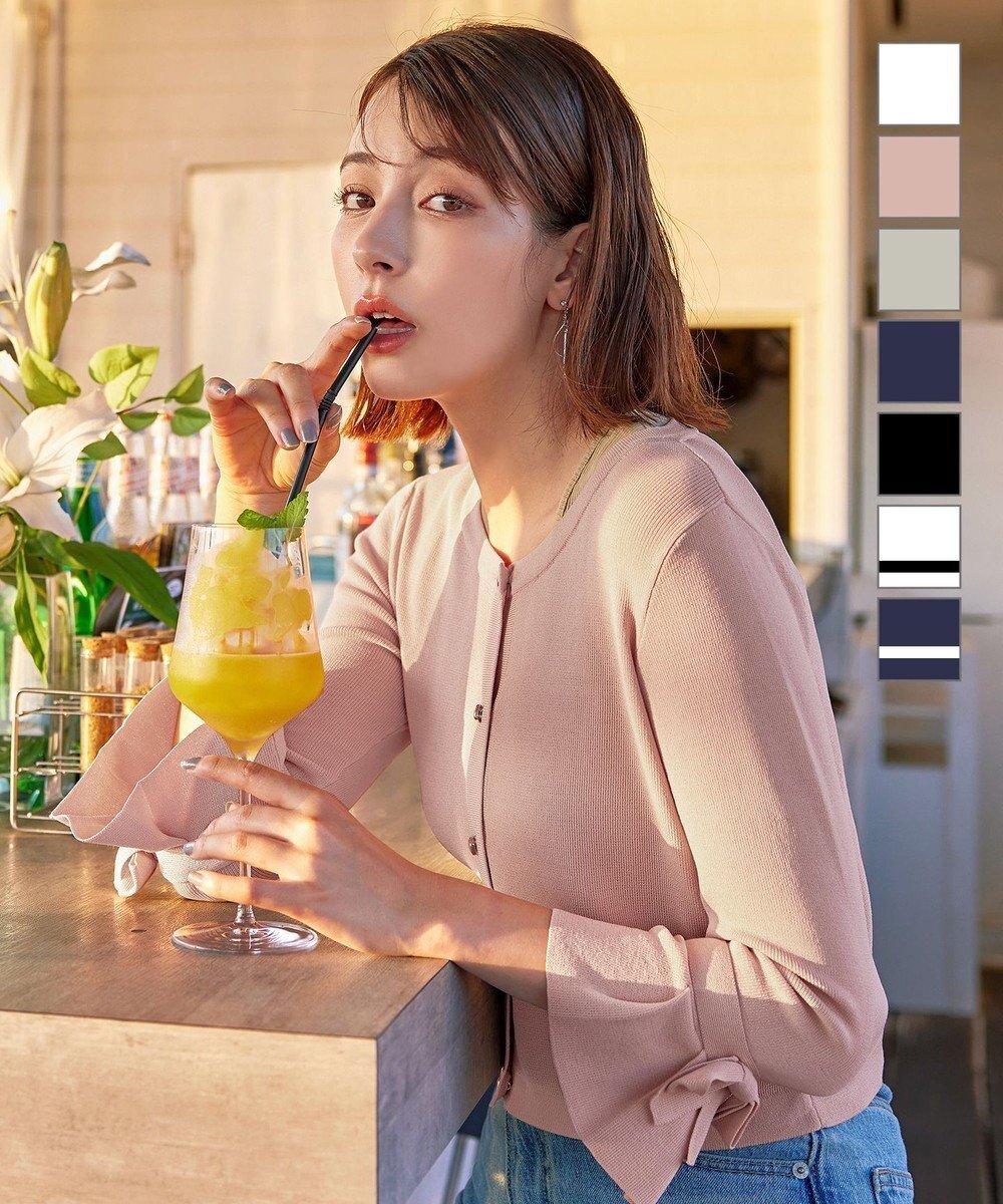 【ティアクラッセ/Tiaclasse】の【洗える】袖口フレアリボンニットカーディガン インテリア・キッズ・メンズ・レディースファッション・服の通販 founy(ファニー) 　ファッション　Fashion　レディースファッション　Fashion for Women　トップス・カットソー　Cut & Sew Tops　ニット　Knit Tops & Sweaters　カーディガン・羽織り　Layered Style Cardigans　カーディガン　Cardigan, Knitwear　クラシカル　Classical, Vintage-Inspired　スリーブ　Sleeve, Long Sleeve / Short Sleeve　チュニック　Tunic, Long Top　パーティ　Party, Party Style　フレア　Flare, Flared　ボレロ　Bolero, Short Cardigan　ポケット　Pocket, Pocket Detail　リボン　Ribbon, Bow　二次会　After Party　再入荷　Restock / Back in Stock　夏　Summer　新作・新入荷　New Arrivals / New In　春　Spring　S/S・春夏　SS, Spring/Summer, Warm Season　洗える　Machine Washable　ピンク|ID: prp329100004846910 ipo3291000000035546956