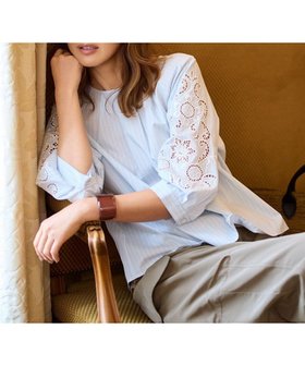 【自由区/JIYU-KU】の【SHIHOさん着用】エンブロイダリーブロードパフスリーブ ブラウス 人気、トレンドファッション・服の通販 founy(ファニー) ファッション Fashion レディースファッション Fashion for Women トップス・カットソー Cut & Sew Tops シャツ・ブラウス・オフィスカジュアル Elegant Blouses & Button-Ups 春 Spring ストライプ Stripe, Striped Pattern スピンドル Spindle, Drawcord スリーブ Sleeve, Long Sleeve / Short Sleeve タッセル Tassel, Fringe バランス Balance, Style Balance フェミニン Feminine, Girly 無地 Plain, Solid Color ワーク Workwear, Utility Style S/S・春夏 SS, Spring/Summer, Warm Season 夏 Summer エレガント 上品 Elegant |ID:prp329100004847012