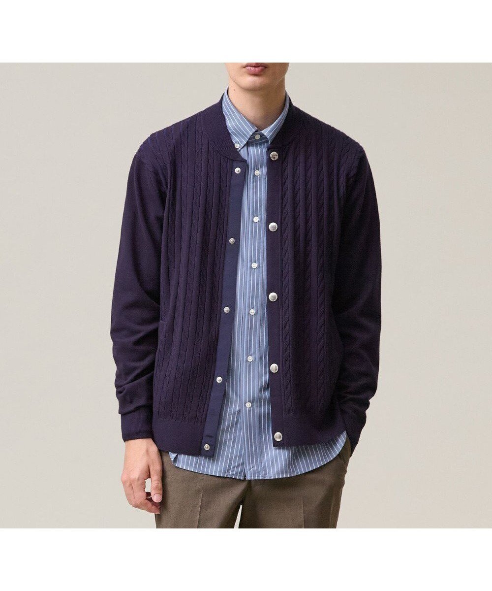 【ジェイ プレス/J.PRESS / MEN】の羽織るだけで整う大人の品格【ストレッチ / イージーケア】【FLEX YARN】ケーブルニット ブルゾンライク カーディガン インテリア・キッズ・メンズ・レディースファッション・服の通販 founy(ファニー) ファッション Fashion メンズファッション Fashion for Men トップス・カットソー Cut & Sew Tops ニット・セーター / 定番トップス Knit Tops & Sweaters カーディガン / 羽織り Cardigans カットソー Cut and Sewn Top カーディガン Cardigan, Knitwear シンプル Simple, Minimal ジャケット Jacket, Outerwear ストレッチ Stretch, Stretchy Fabric ドット Polka Dot, Dot Pattern フィット Fit, Slim Fit フロント Front, Front Design ブルゾン Blouson, Bomber Jacket メタル Metal, Metal Parts レギュラー Regular, Standard Fit A/W・秋冬 Autumn/Winter ネイビー系|ID: prp329100004847207 ipo3291000000036287019