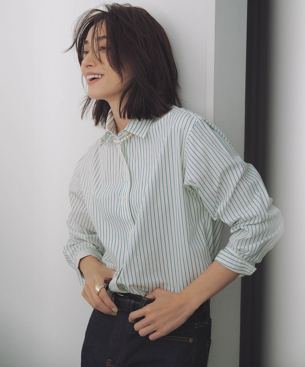 【23区/NIJYUSANKU】の【CLASSY.5月号掲載/洗える】CANCLINI ベーシック シャツ インテリア・キッズ・メンズ・レディースファッション・服の通販 founy(ファニー) 　雑誌掲載アイテム　Magazine Picks & Fashion Features　ファッション雑誌　Fashion Magazines　クラッシィ　CLASSY.　ファッション　Fashion　レディースファッション　Fashion for Women　トップス・カットソー　Cut & Sew Tops　シャツ・ブラウス・オフィスカジュアル　Elegant Blouses & Button-Ups　イエロー　Yellow　イタリア　Italy　インナー　Innerwear　インポート　Imported Fashion　エレガント 上品　Elegant　オレンジ　Orange　春　Spring　洗える　Machine Washable　5月号　May Issue　ギャザー　Gathered, Ruffled　クラシック　Classic, Timeless Style　シアー　Sheer, See-Through　シンプル　Simple, Minimal　ジャケット　Jacket, Outerwear　ストライプ　Stripe, Striped Pattern　雑誌　Magazine, Fashion Magazine　ツイル　Twist, Twisted Detail　デニム　Denim, Jeans Material　トレンド　Trend, Trending Now　定番　Standard, Basic Item　フレア　Flare, Flared　ベーシック　Basic, Essential　メンズ　Men's, Menswear　ホワイト×グリーンストライプ|ID: prp329100004847308 ipo3291000000035404737