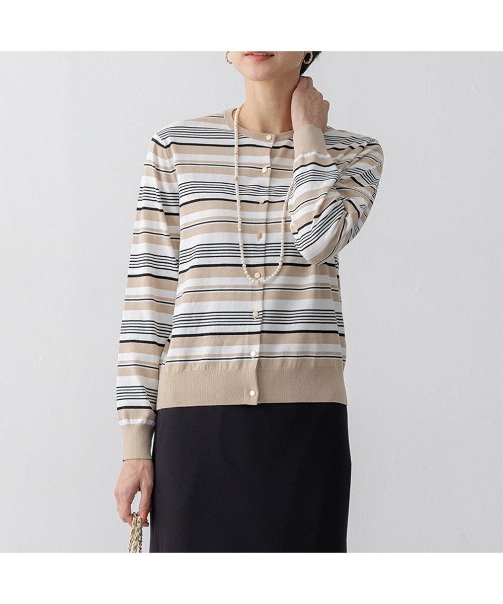 【23区/NIJYUSANKU】の【洗える】プレミアムビオコットン マルチボーダー カーディガン 人気、トレンドファッション・服の通販 founy(ファニー) 　ファッション　Fashion　レディースファッション　Fashion for Women　トップス・カットソー　Cut & Sew Tops　カーディガン・羽織り　Layered Style Cardigans　イエロー　Yellow　イタリア　Italy　エレガント 上品　Elegant　オーガニック　Organic Cotton　春　Spring　洗える　Machine Washable　カーディガン　Cardigan, Knitwear　ベーシック　Basic, Essential　ボーダー　Border, Stripe　半袖　Short Sleeve, Half Sleeve　S/S・春夏　SS, Spring/Summer, Warm Season　夏　Summer　2025年　2025　2025春夏・S/S　Spring/Summer 2025 SS25　 other-1|ID: prp329100004847335 ipo3291000000035727142