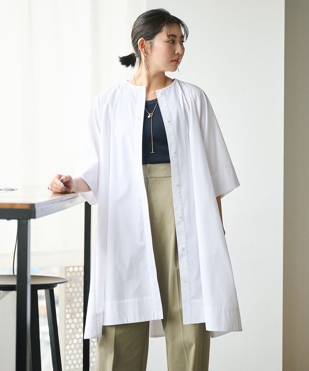 【ハッシュニュアンス/#Newans】のAラインロングチュニック インテリア・キッズ・メンズ・レディースファッション・服の通販 founy(ファニー) 　ファッション　Fashion　レディースファッション　Fashion for Women　トップス・カットソー　Cut & Sew Tops　シャツ・ブラウス・オフィスカジュアル　Elegant Blouses & Button-Ups　コンパクト　Compact, Small Size　スリーブ　Sleeve, Long Sleeve / Short Sleeve　チュニック　Tunic, Long Top　夏　Summer　春　Spring　S/S・春夏　SS, Spring/Summer, Warm Season　洗える　Machine Washable　ホワイト|ID: prp329100004847387 ipo3291000000035405950