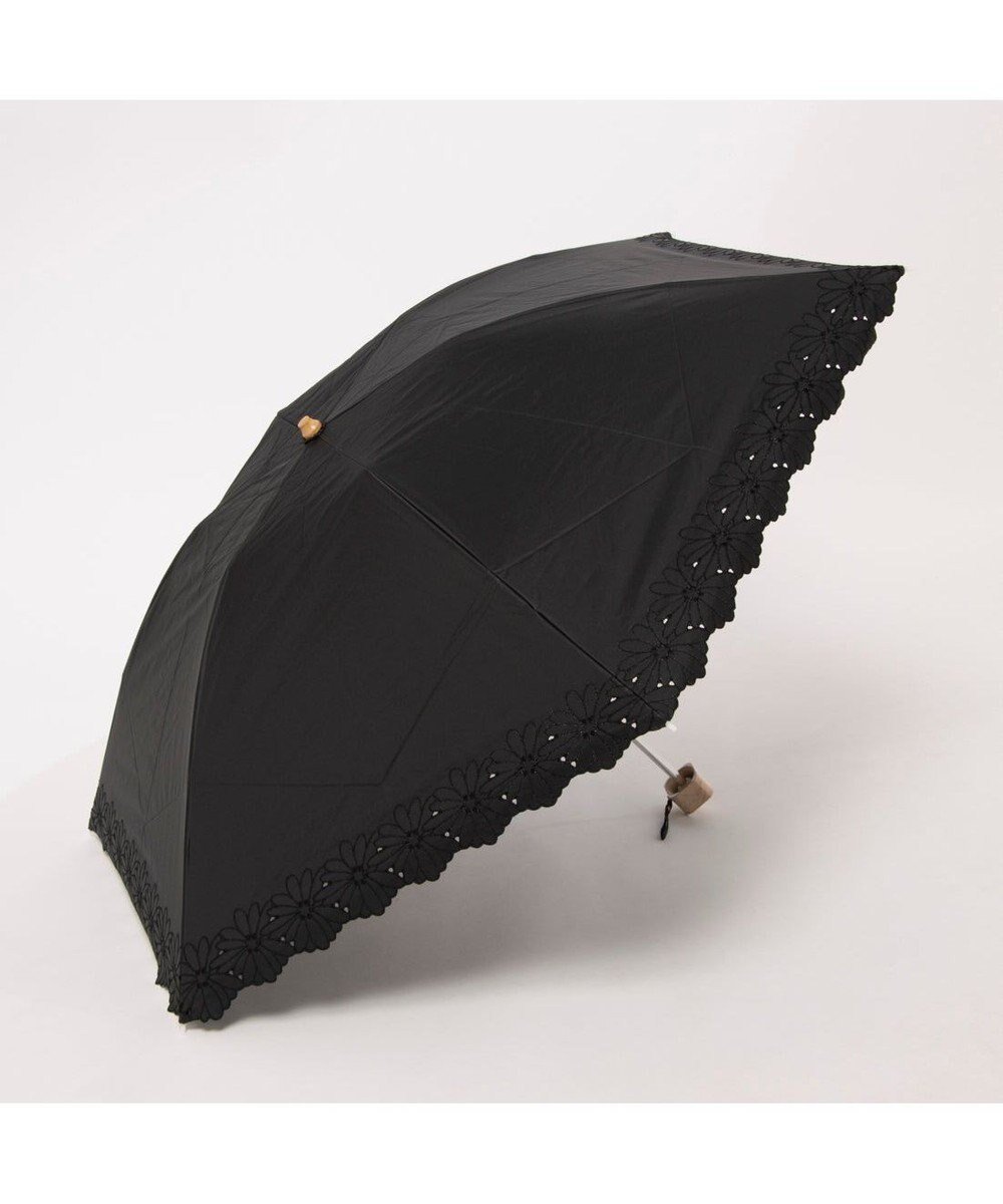 【アンビリオン/UNBILLION】のUV カット率99%以上 カシュネ cachenez / PUフラワーポーラー刺繍3段折りたたみ傘 インテリア・キッズ・メンズ・レディースファッション・服の通販 founy(ファニー) 　ファッション　Fashion　レディースファッション　Fashion for Women　レイングッズ・傘・晴雨兼用傘　Umbrellas & Rain Gear　アクセサリー　Fashion Accessories　傘　Umbrella, Parasol　スカーフ　Scarf, Neckwear　ハンド　Hand, Handmade　フラワー　Flower, Floral　帽子　Hat, Headwear　日傘　Parasol, UV Umbrella　モチーフ　Motif, Design Theme　再入荷　Restock / Back in Stock　エレガント 上品　Elegant　ブラック|ID: prp329100004847442 ipo3291000000036278411