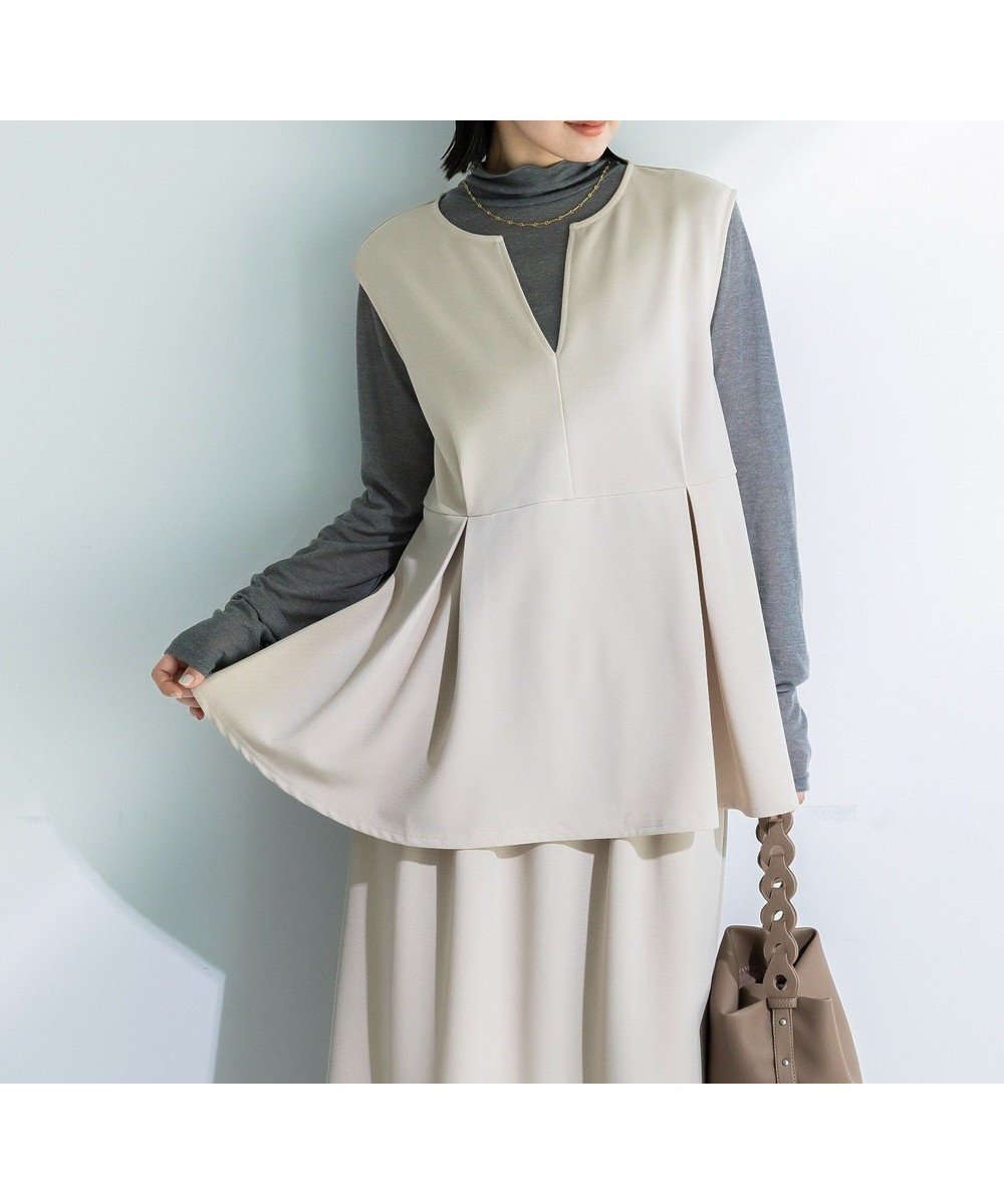 【グリーンパークス/Green Parks】の楽ちんリップルペプラムベスト インテリア・キッズ・メンズ・レディースファッション・服の通販 founy(ファニー) 　ファッション　Fashion　レディースファッション　Fashion for Women　アウター　Coat / Outerwear Collection　トップス・カットソー　Cut & Sew Tops　ベスト&ジレ / 重ね着スタイル　Vests & Gilets　セレモニー　Ceremony　タートルネック　Turtleneck, High Neck　ベスト　Vest, Waistcoat　ペプラム　Peplum, Flared Hem　ポケット　Pocket, Pocket Detail　ビジネス 仕事 通勤　Business / Work / Commuting　夏　Summer　春　Spring　S/S・春夏　SS, Spring/Summer, Warm Season　楽ちん　Easy Fit, Comfortable　Light Beige|ID: prp329100004847549 ipo3291000000035521603